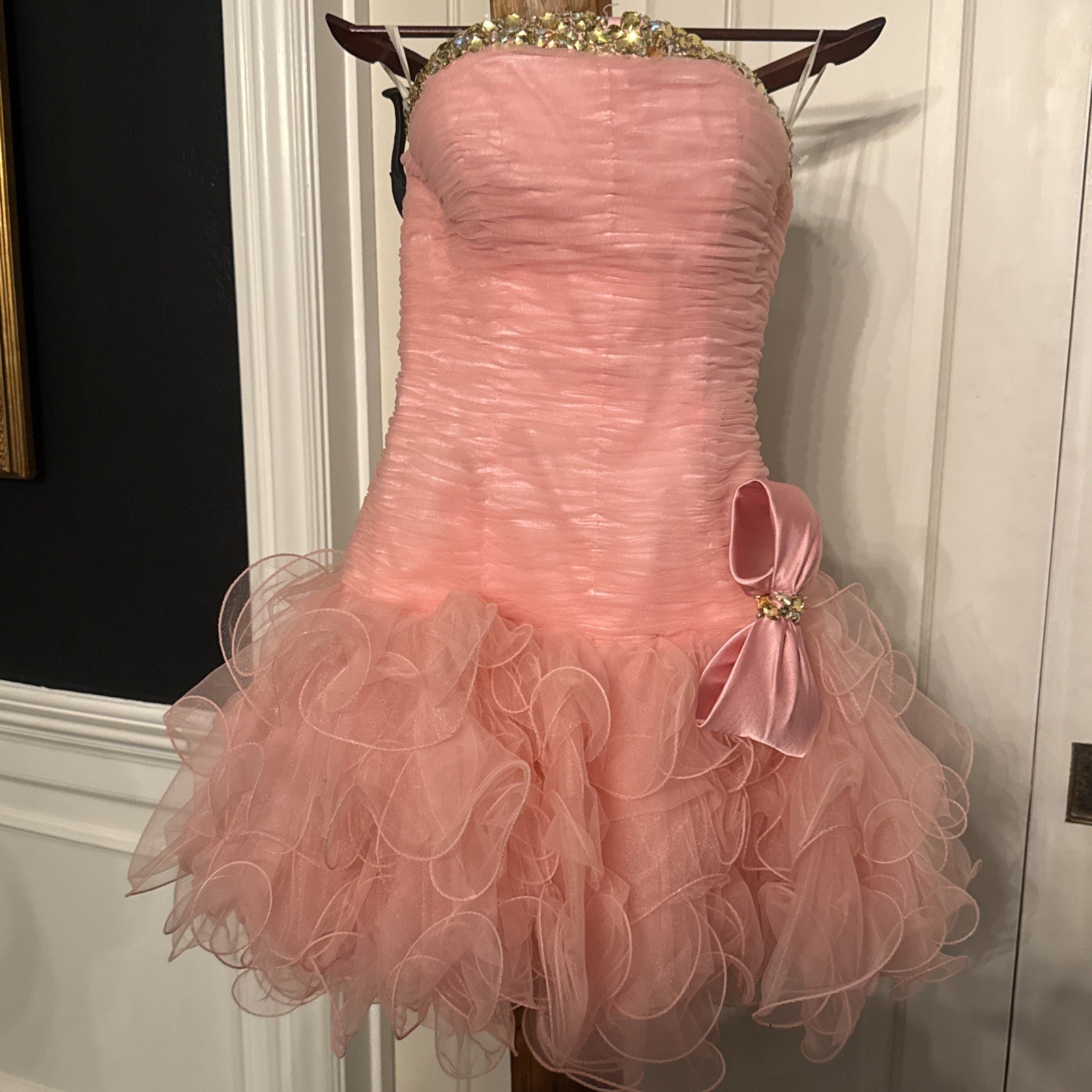 SHERRI HILL Homecoming Prom Formal Bubblegum Pink Ruffle Bow Tutu Dress Size 6