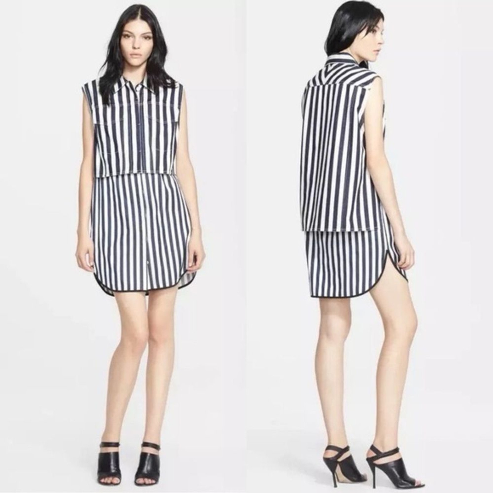 3.1 Phillip Lim Navy White Striped Shirt Dress Womens Size 8 Button Down