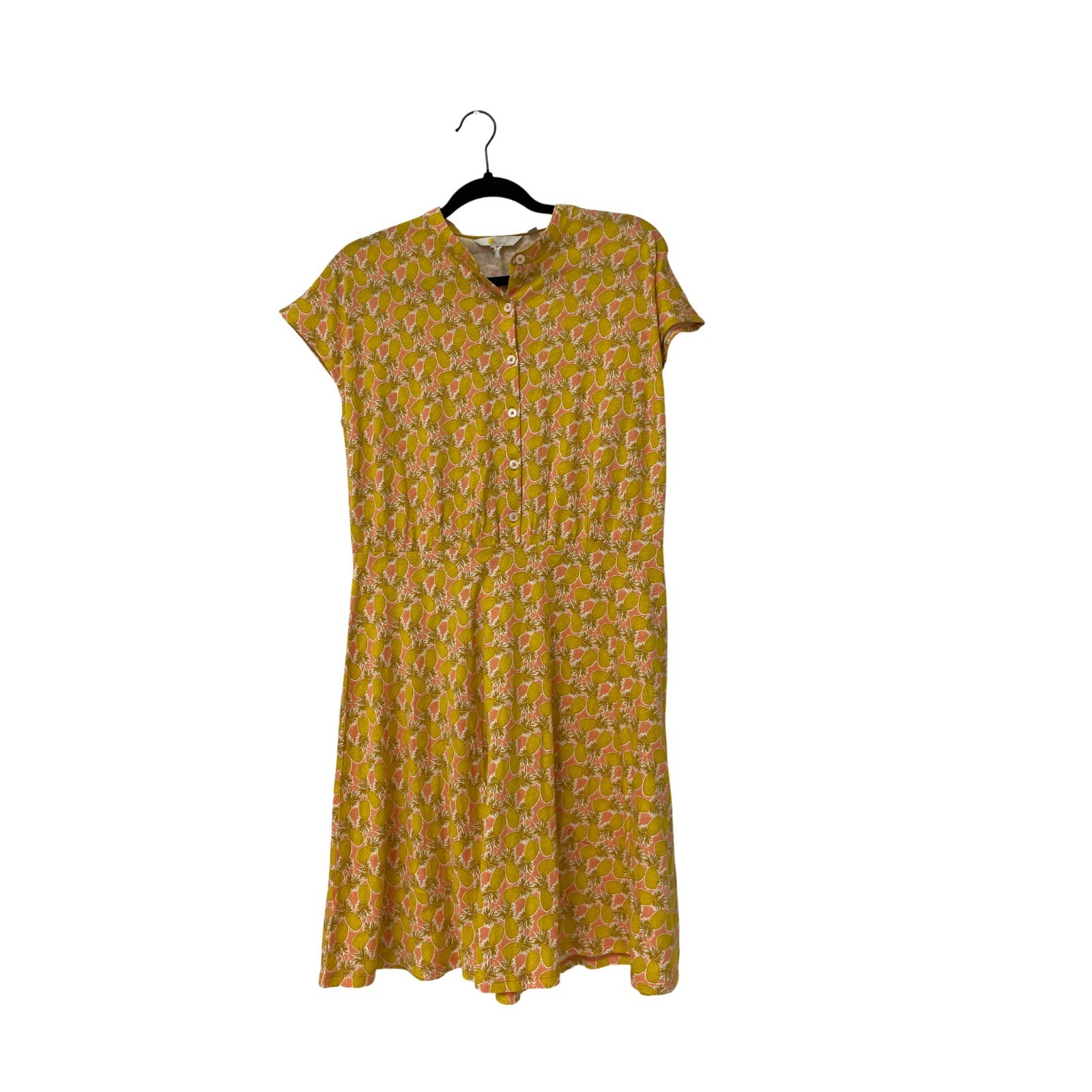 Boden Womens Dress EU 40 US 10 Yellow Pineapple Flippy Jersey Mini D0259 NWT