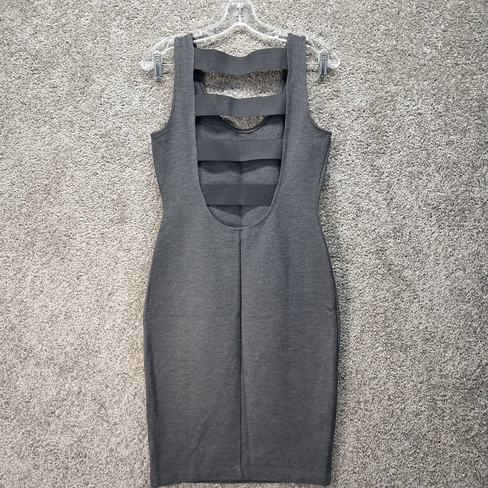 Bold Elements Gray Cut To Curve Open Cage Back Bodycon Midi Dress Small