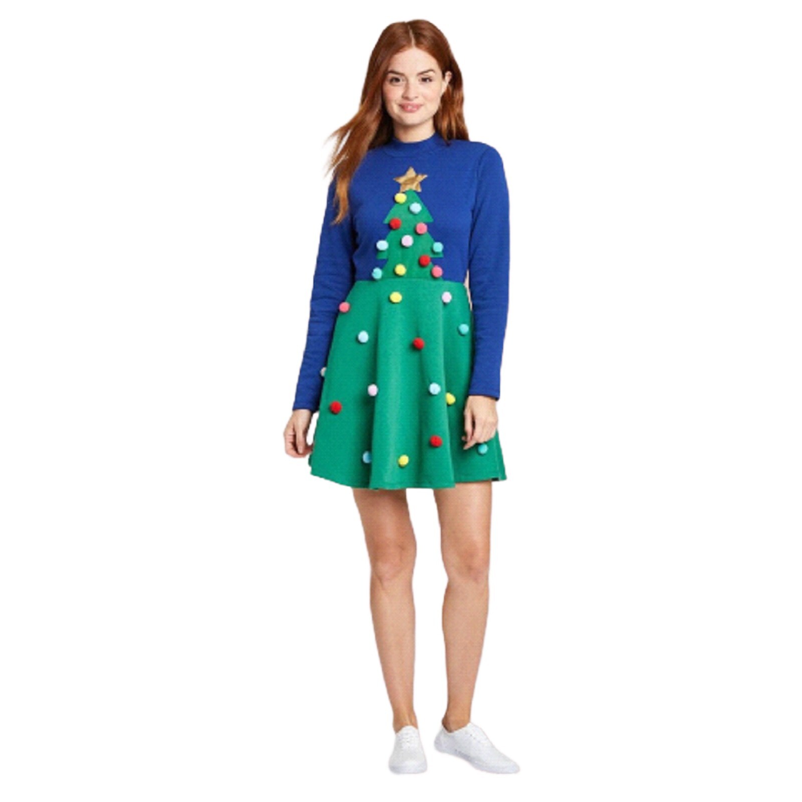 Mighty Fine Christmas Tree Pom Pom Junior Women’s Dress – Size: XL- NWT