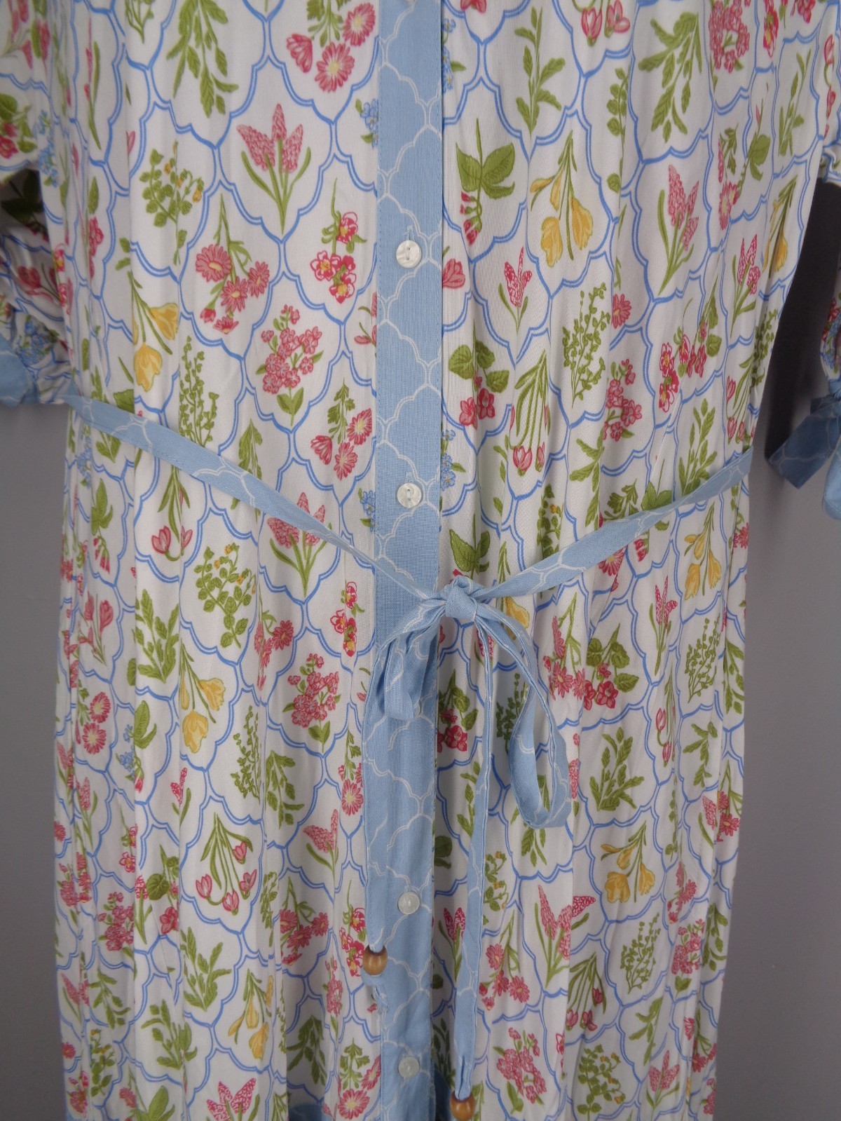 Cactus Pearl Floral Button Maxi Dress Size Medium Tie Sleeve Boho Cottagecore