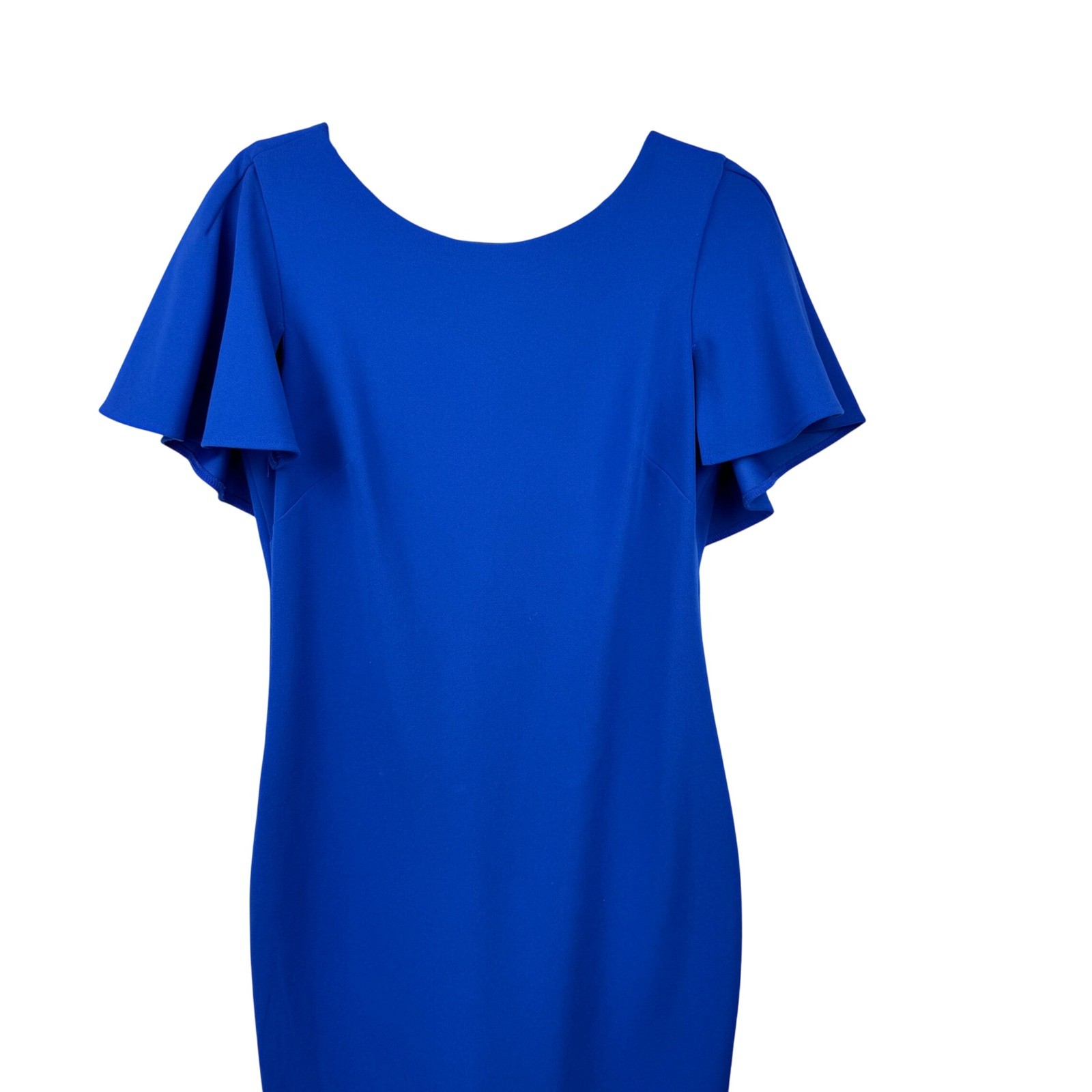 Calvin Klein Ruffle Cape Sleeve Sheath Dress Women 8 Blue Cocktail Wedding