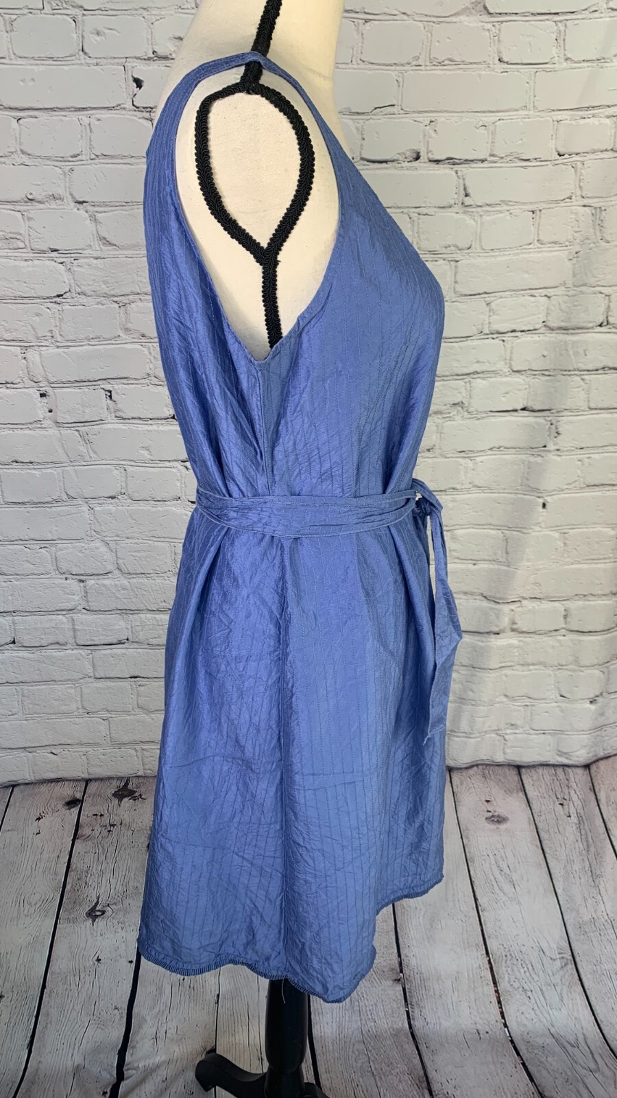 Eileen Fisher Washed 100% Silk Taffeta Dress Sleeveless Tie Pleats Trimmed Hem M