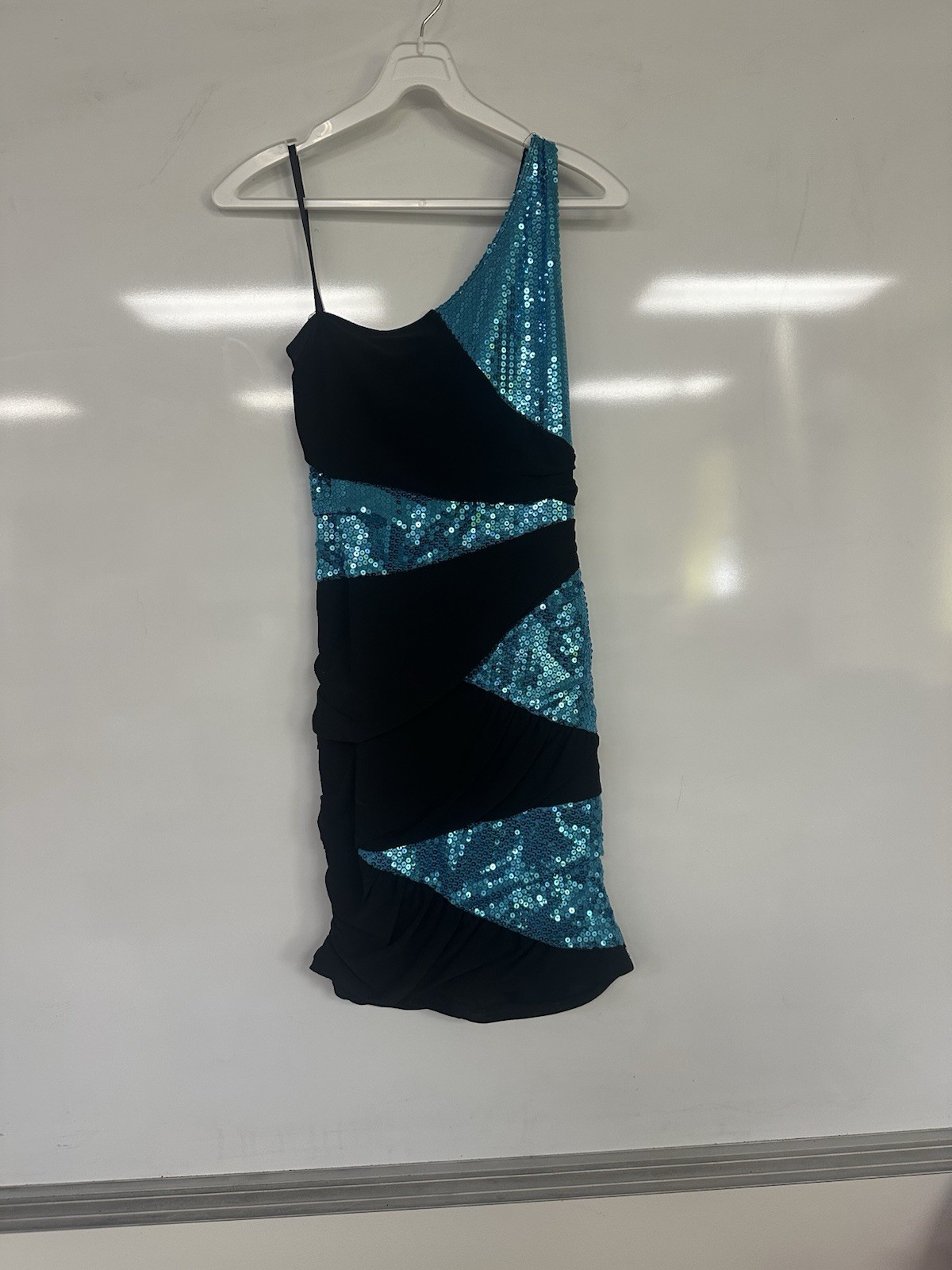 Black Dress With Blue Sequins One Shoulder Size Medium From Deb