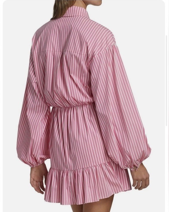 5à7 Cinq à Sept Tous Les Jours Pink/White Striped Belted Shirt Dress 00