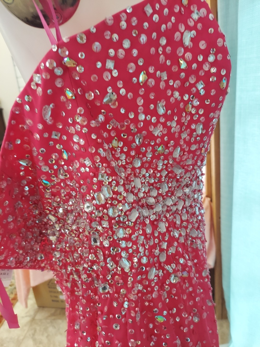 **Morilee Sz20 Fushia Pink Dropgem Design Strap Option Prom Dress**gem Sequin**