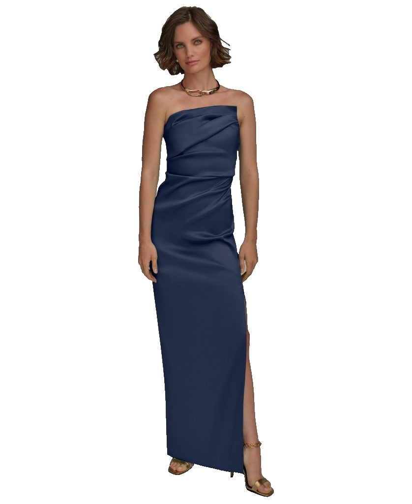 Donna Karan New York Strapless Satin Evening Gown Size 4 Navy Formal Wedding NWT