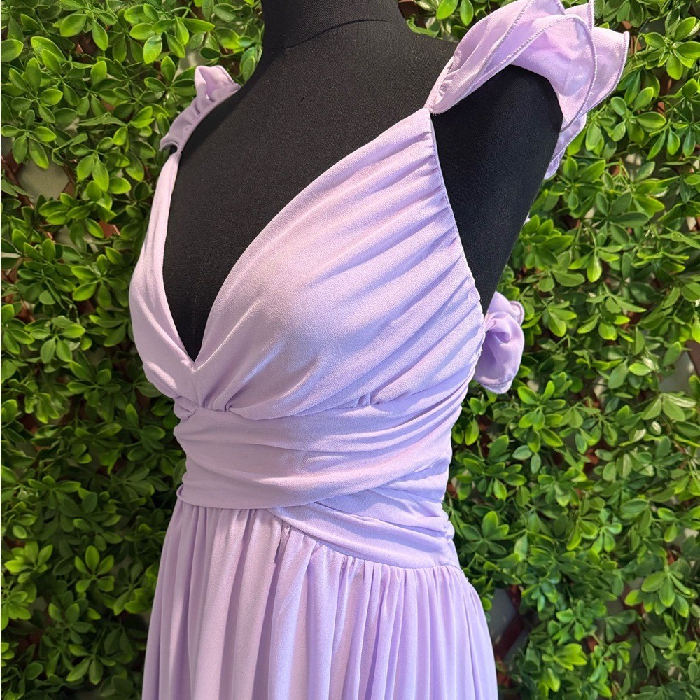 NWT- Soiree Celebration Purple Ruffled Lace-Up Dress