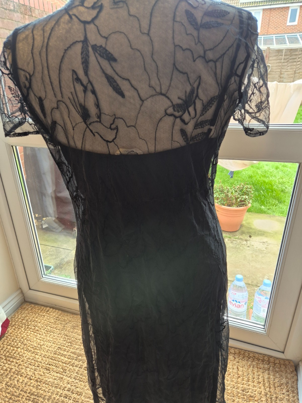 2 items. Soft pretty lace GHOST black party dress and slip Vintage, 16 & L