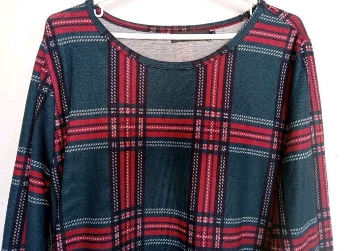 NWT Size L MIROL Holiday Christmas Pockets GREEN RED WHITE PLAID Mid Swing DRESS