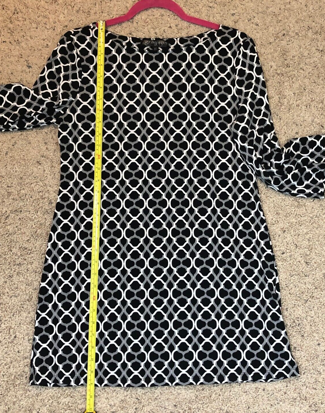 Grayson Shift Dress Womens Medium Black White Geometric Pattern Career Cocktail