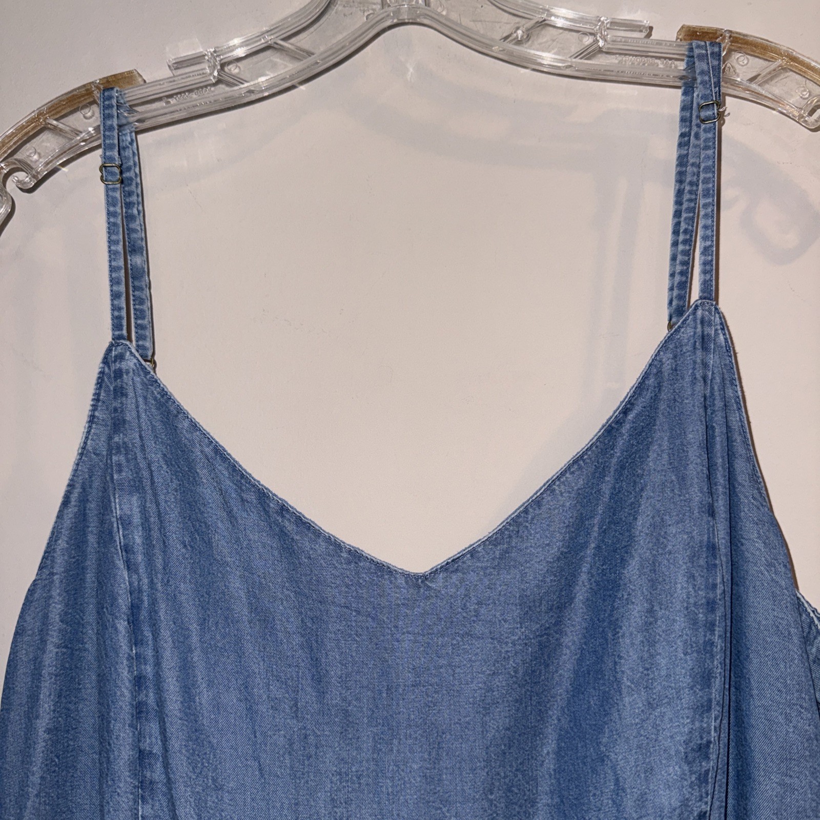 LC Lauren Conrad SIze Large Lyocell Chambray Midi Sun Dress Tie Back Pockets