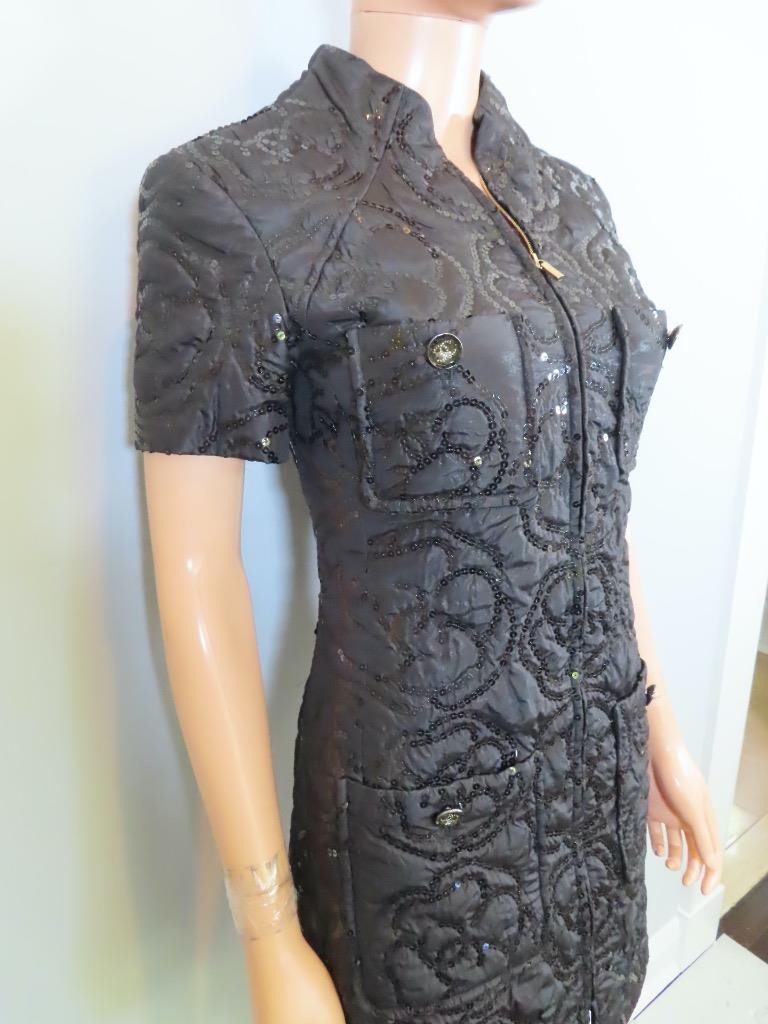 CHANEL Black Quilted Camellia Embroidered Sequin Dress F 36/US 4-altered