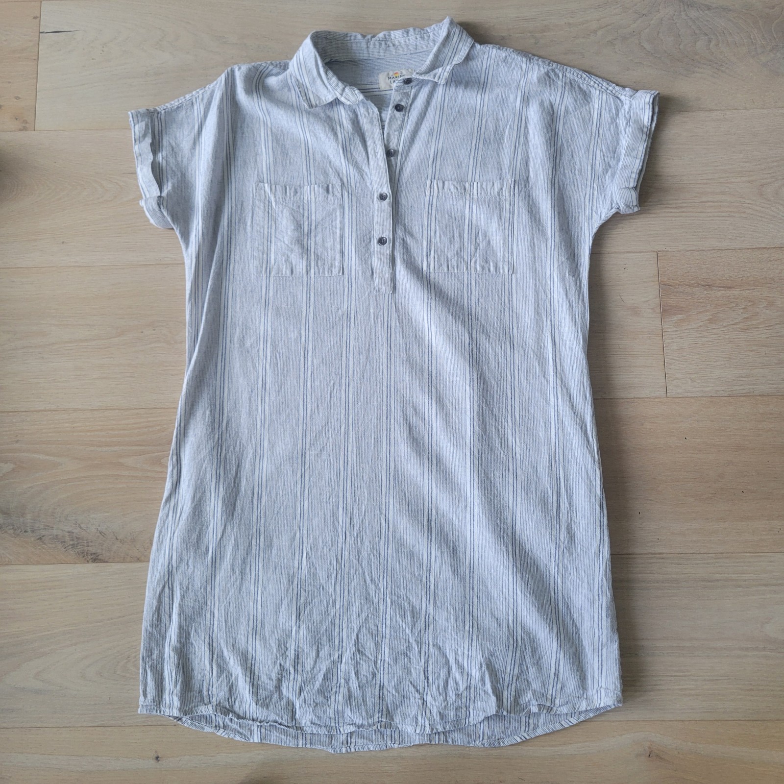 Marine Layer Women Popover Shirtdress Size Large Blue White Striped Tunic Beach