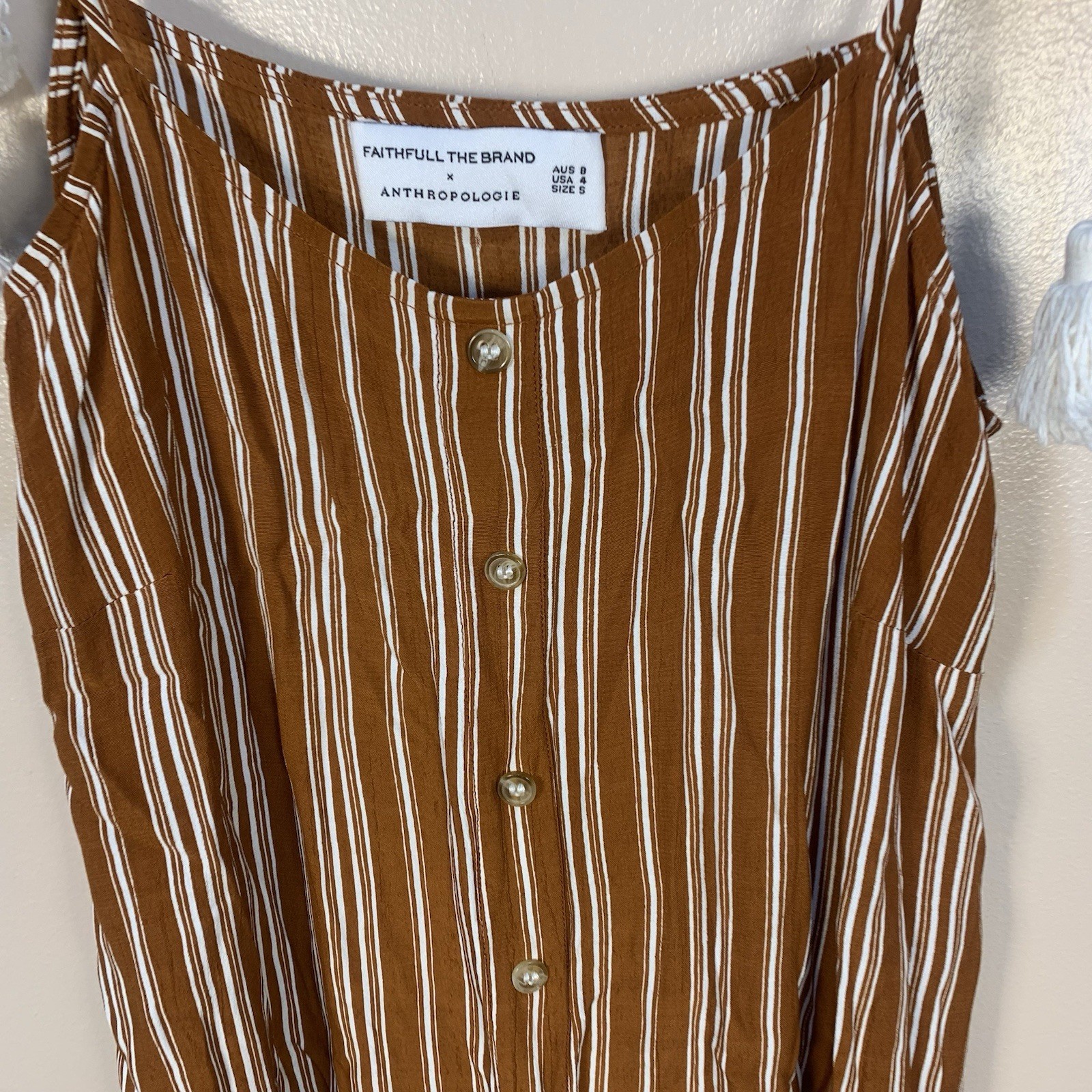 Faithfull The Brand Arietta Striped Tassel Tie Button Front Striped Maxi Dress 4