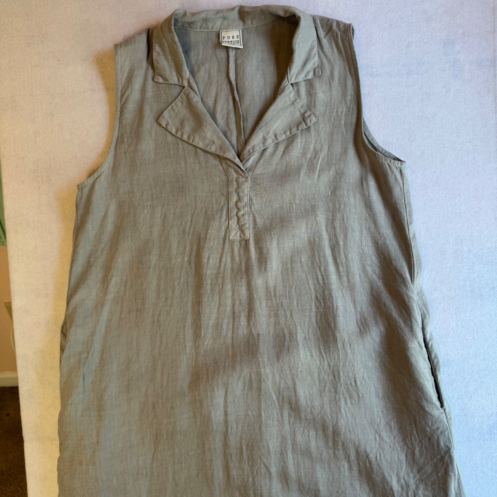Pure Match Dress Maxi M Gray Linen Shift Sleeveless Coastal Beach USA Sundress