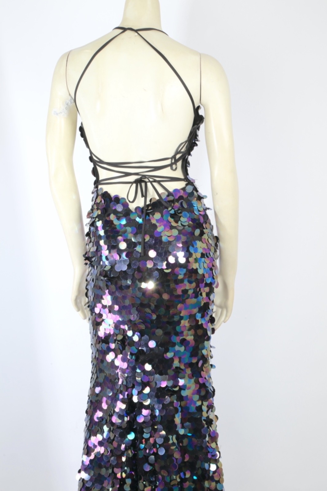 ALYCE Paris Paillette Plunging Neckline Sequin Maxi Prom Dress Gown Women Sz 000