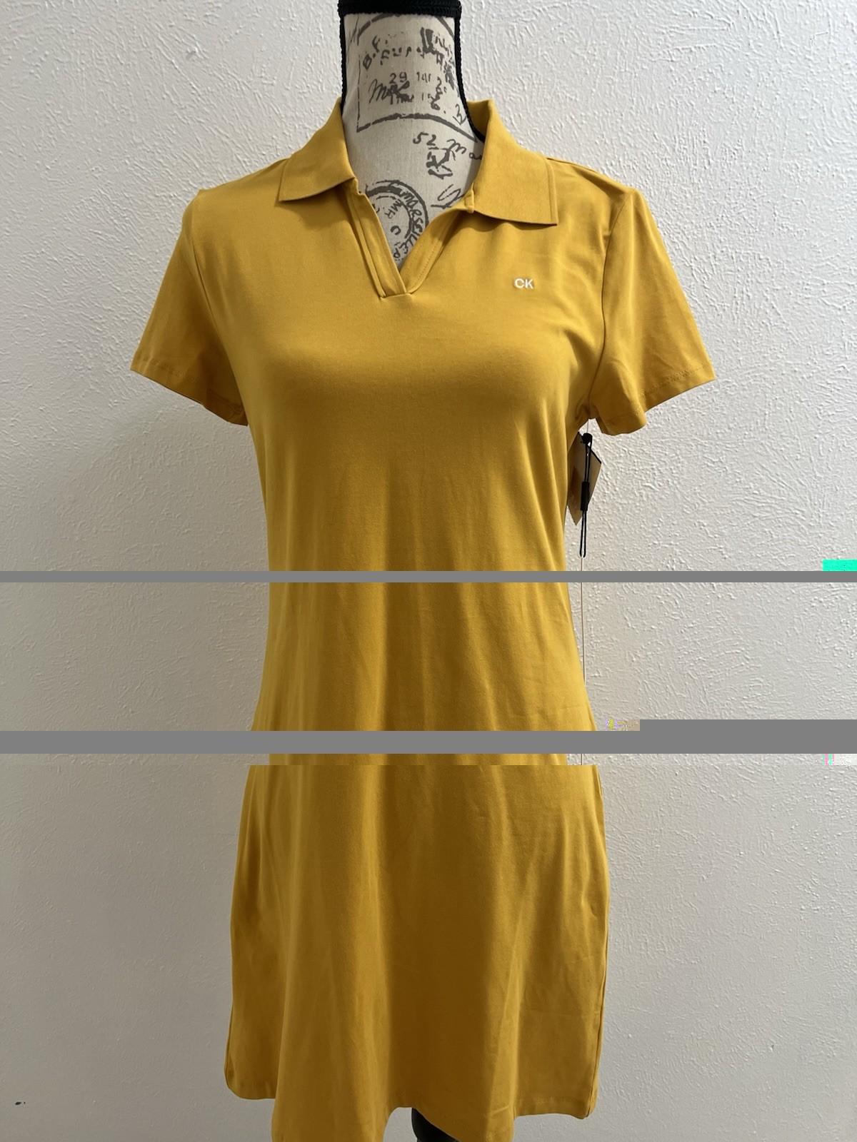 Calvin Klein Women’s Yellow Solid Collared Piqué Stretch Polo T-Shirt Dress S