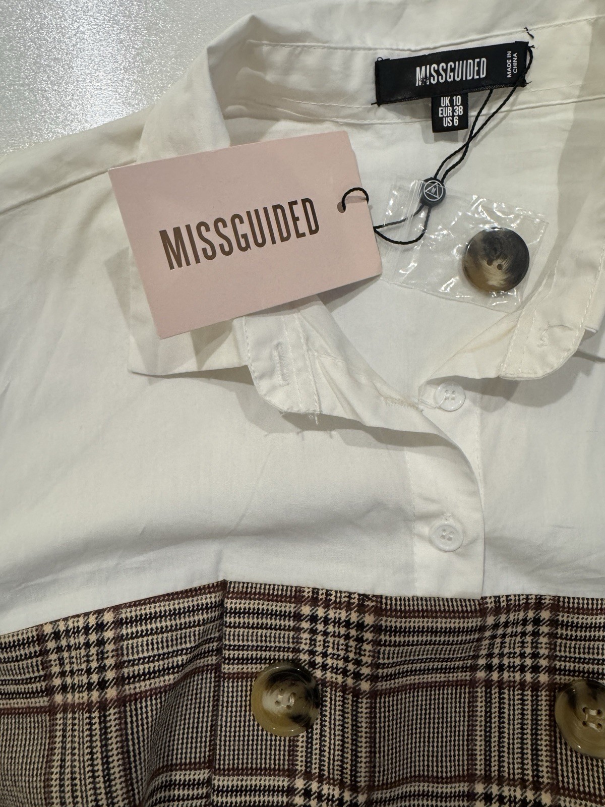 Misguided NEW w/tags Plaid Contrast Blazer Dress White Shirt Bodice Belted Sz 6