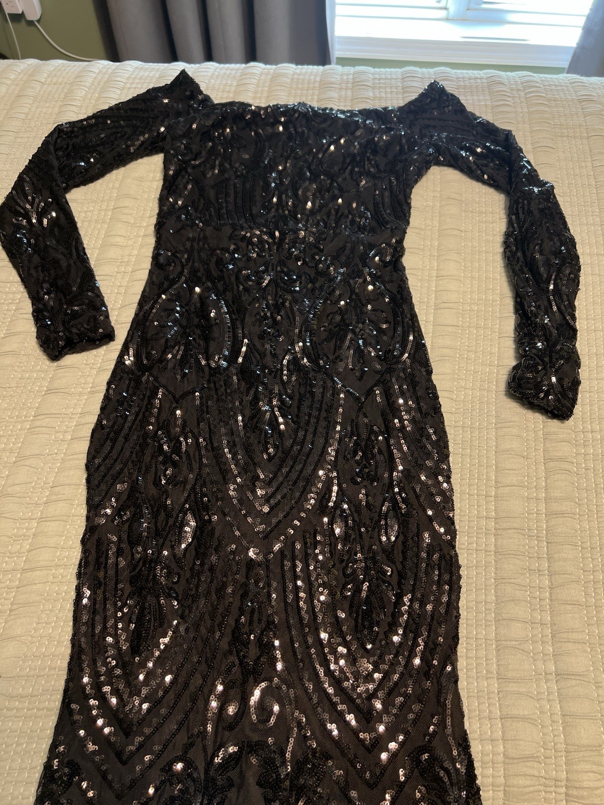 Windsor Sierra Sequin Off The Shoulder Black Formal Mermaid Dress Size S