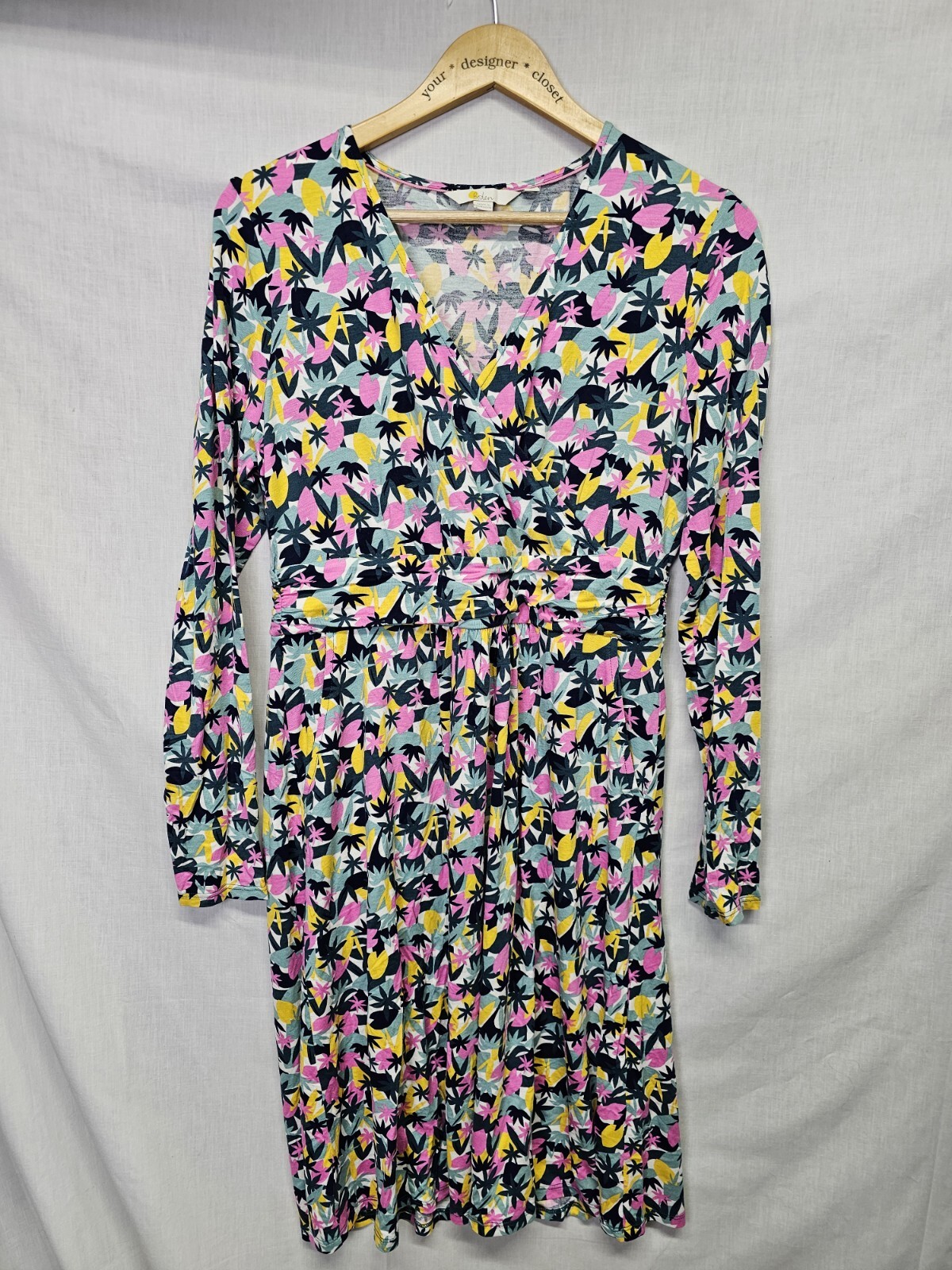 Boden Size US 8R Layla Jersey Dress Colorful floral Print Log Sleeve