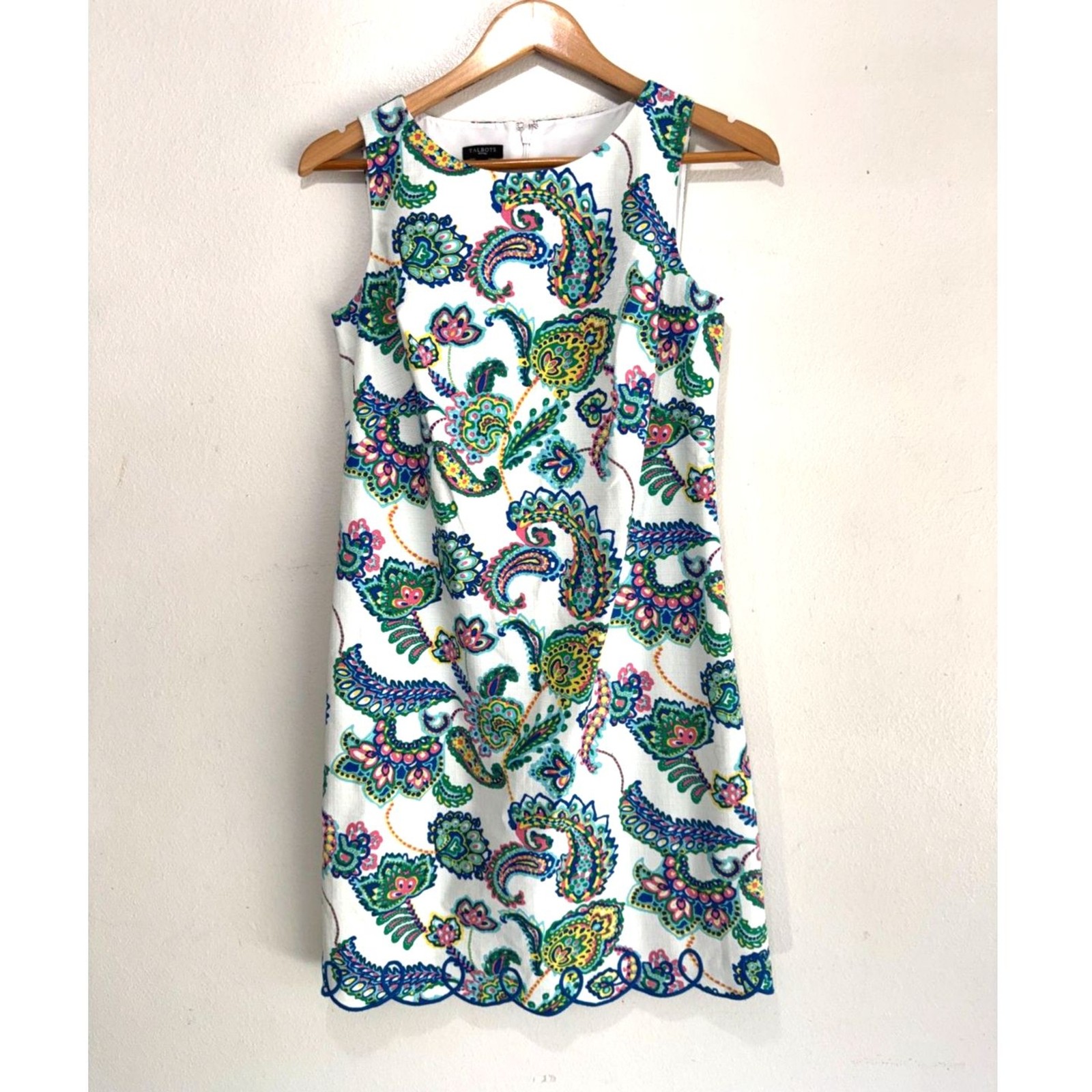 Talbots dress embroidered spring summer vacation colorful scallop hem women 4P