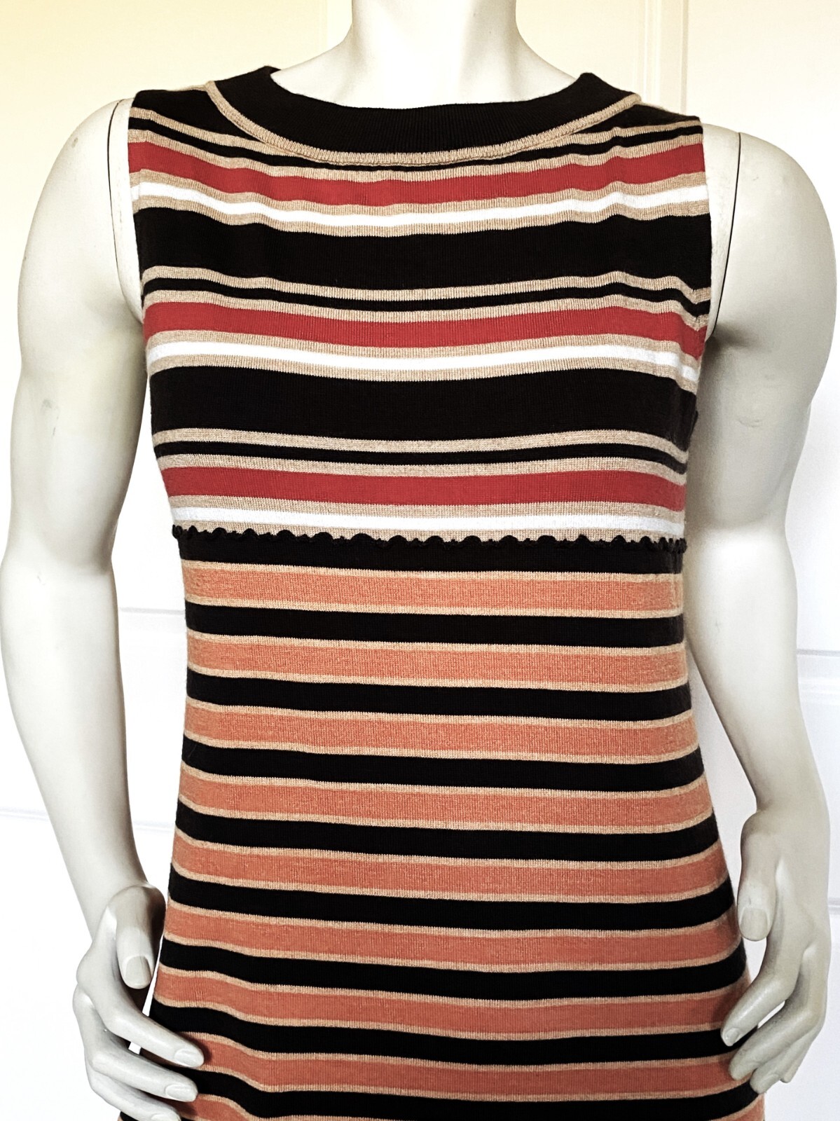 MARNI WOOL BLEND STRIPE MULTICOLOR SHEATH MIDI CALF DRESS SIZE: M