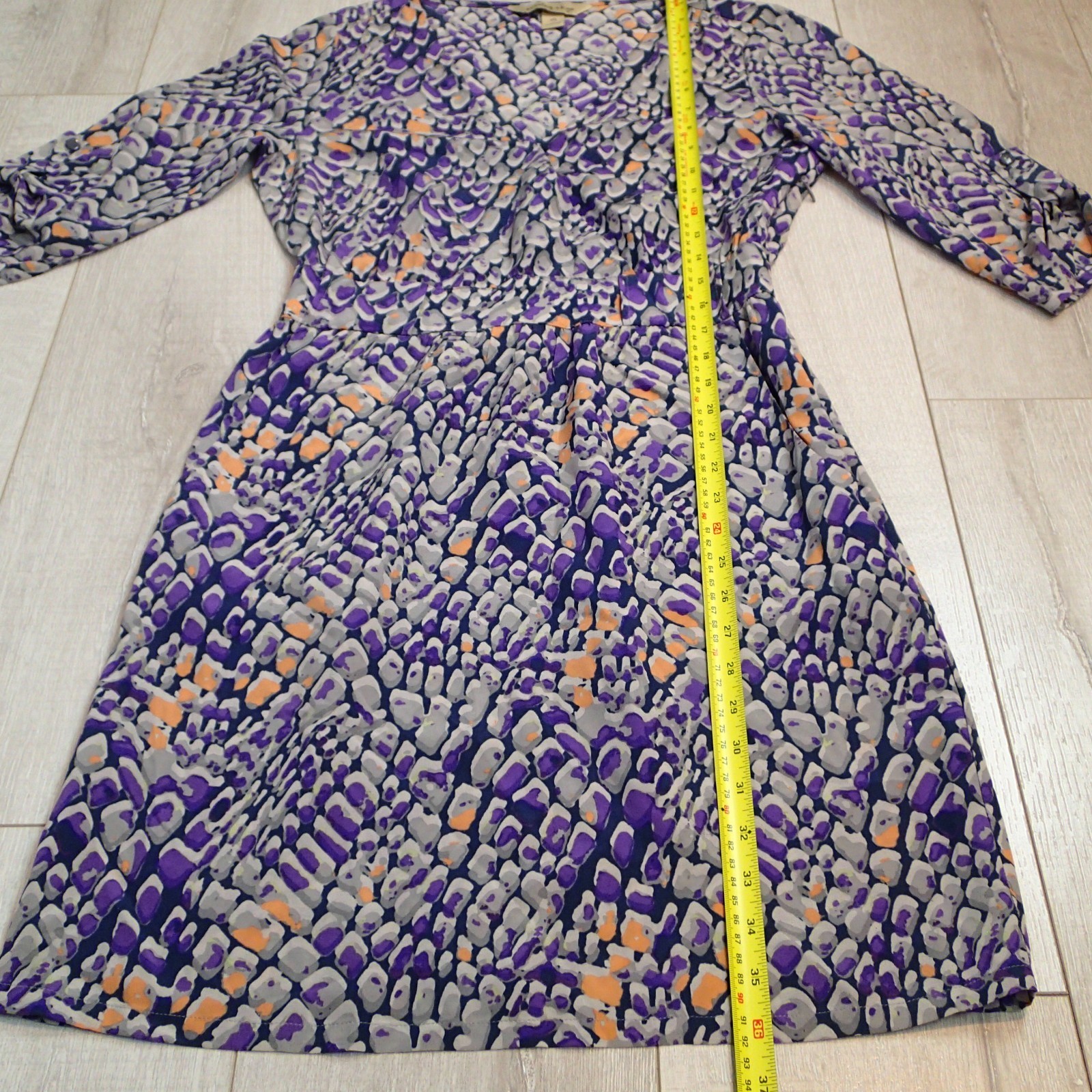 Presley Skye Dress xs Gray Purple Wrap Silk Roll Tab Sleeve v neck pockets