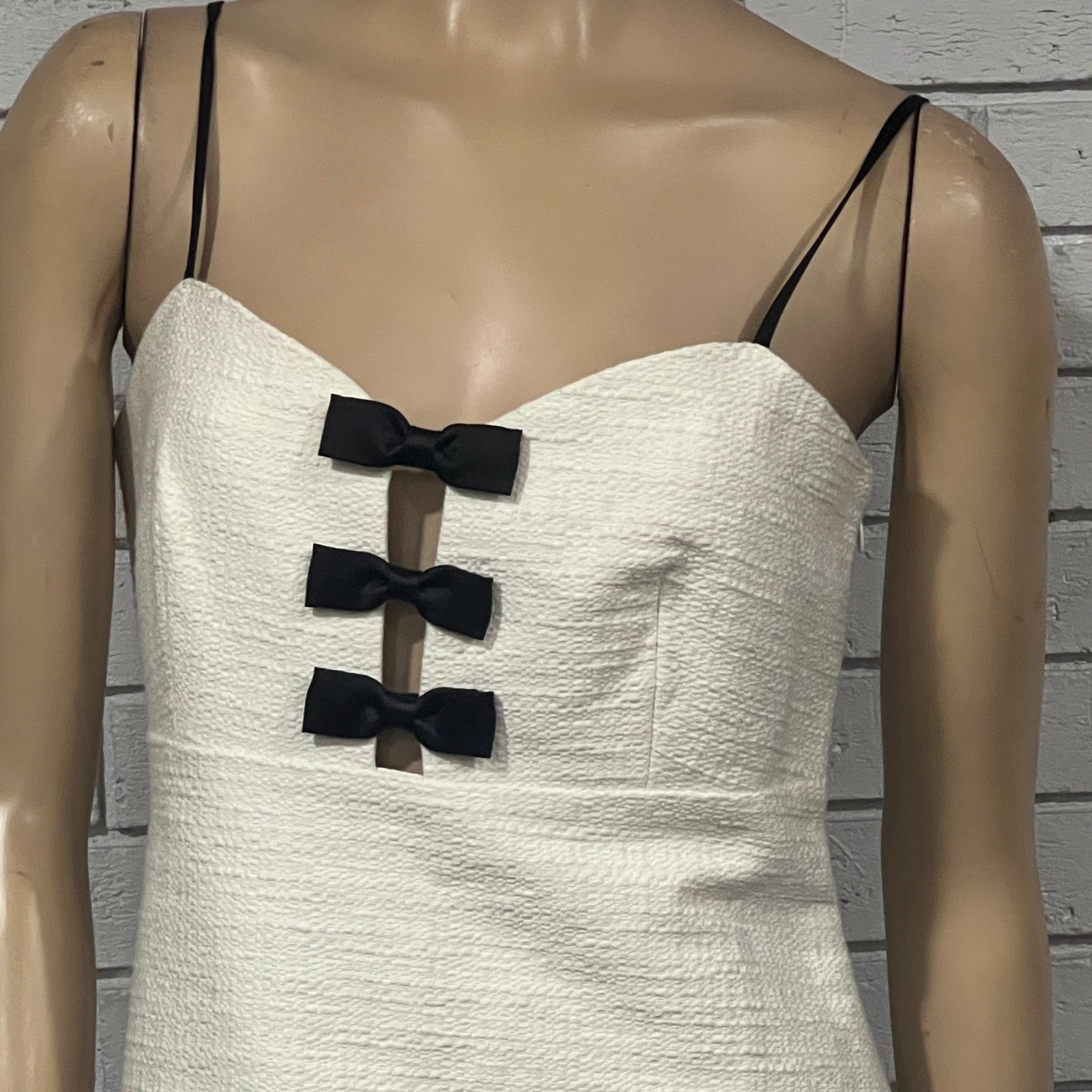 LoveShackFancy Adelaide Dress Cream Black Bow Mini Sweetheart D2432-2004 Size 12