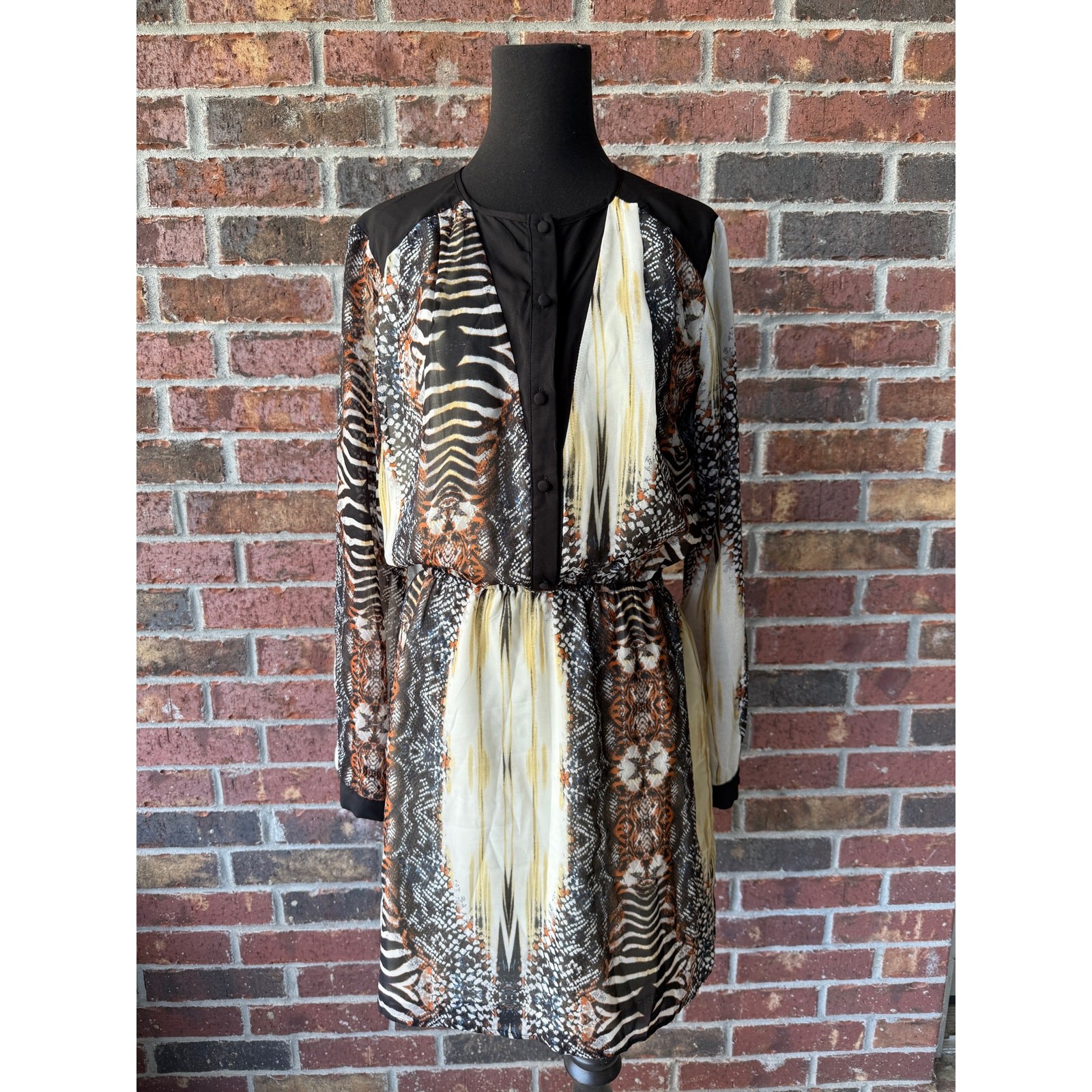 Adelyn Rae Animal Print Dress – Zebra Tiger Snake Print Sheer Long Sleeve Size M