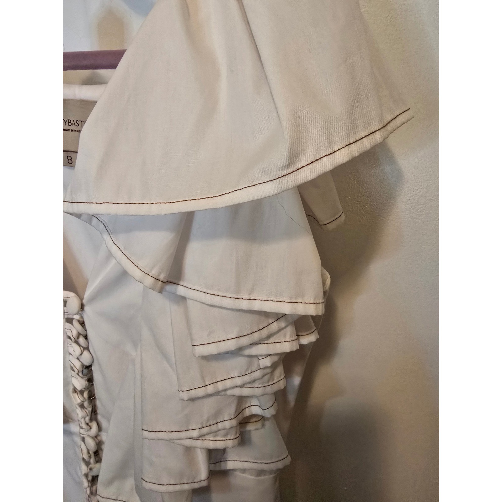 Yenny Bastida White Ruffle Sleeve Button Front Mini Dress Size 8 Handcrafted