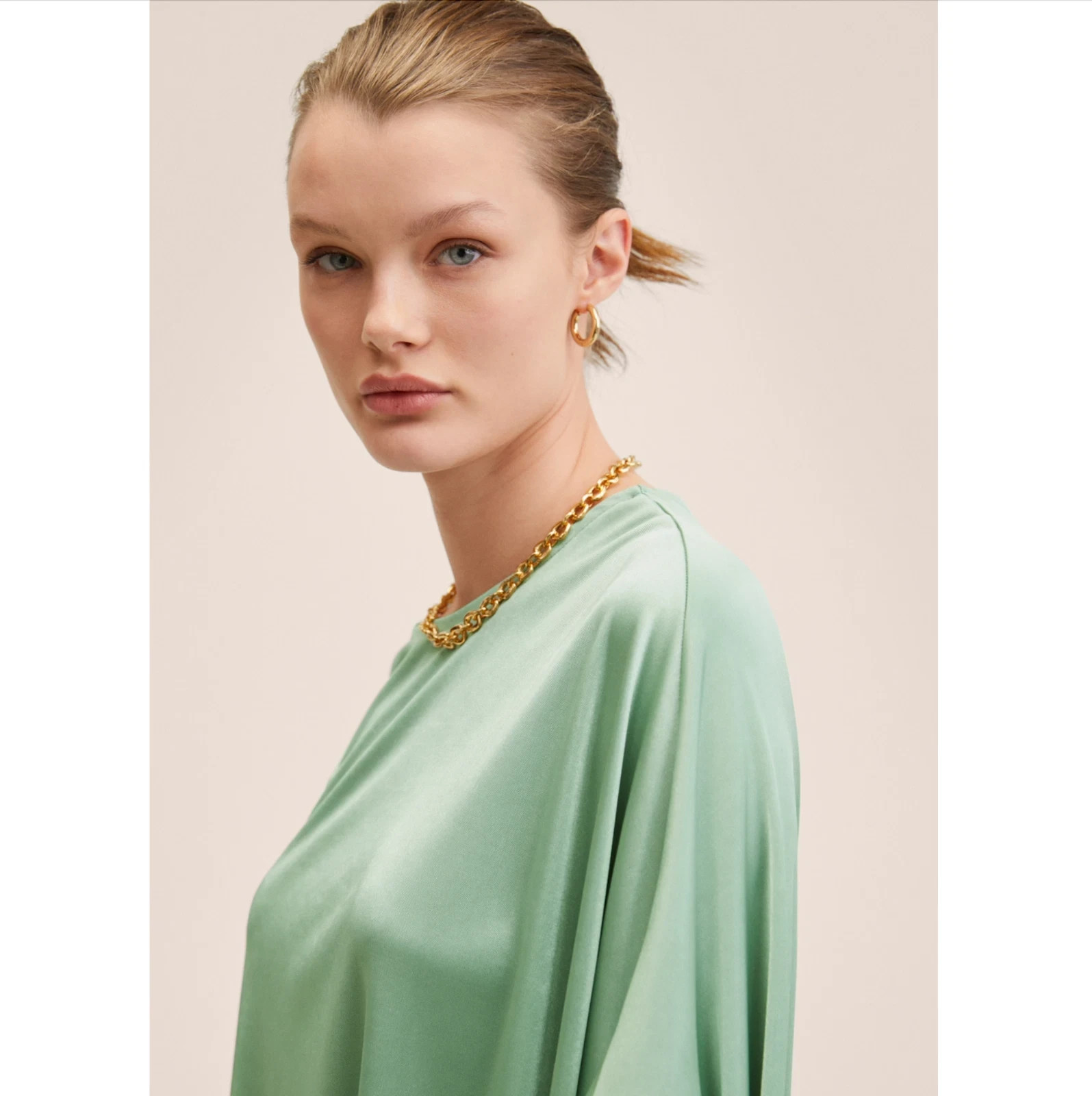 Mango Mint Green Asymmetric Draped Maxi Dress Sz8 Long Sleeve Ramadan Collection
