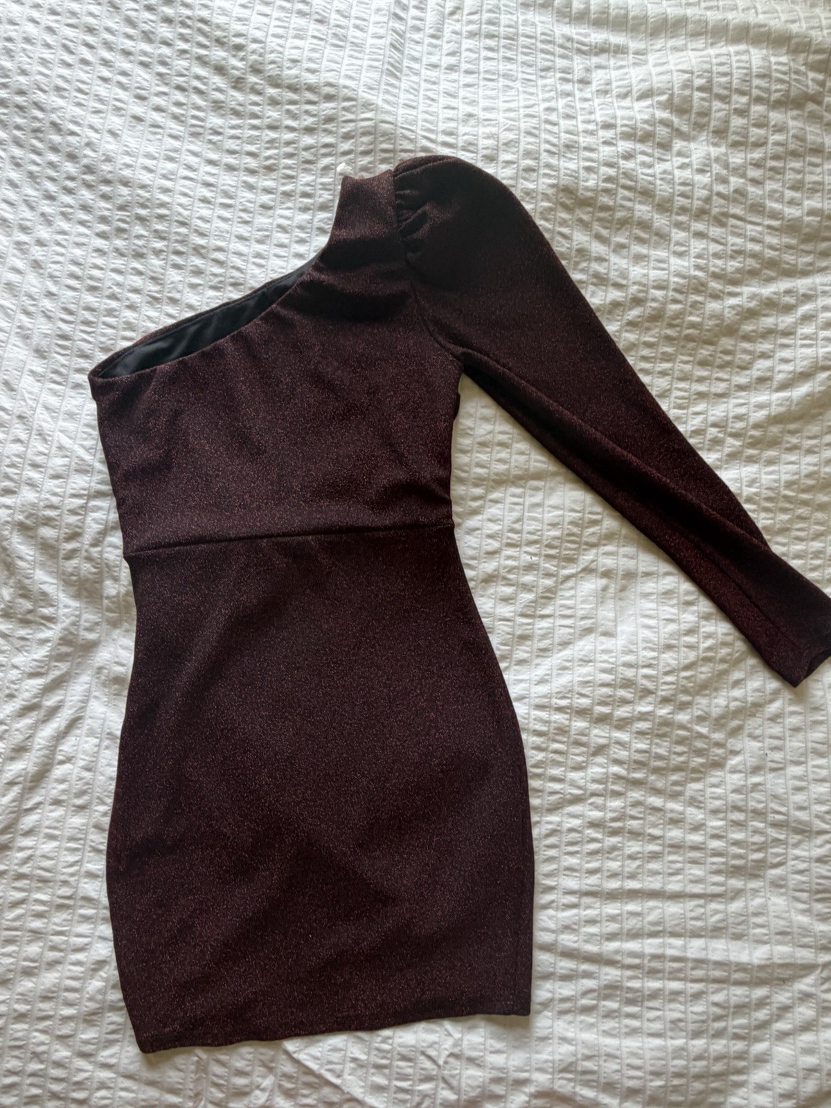 Paper Moon One-Shoulder Sparkle Mini Dress Burgundy Wine Shimmer Ruched Small