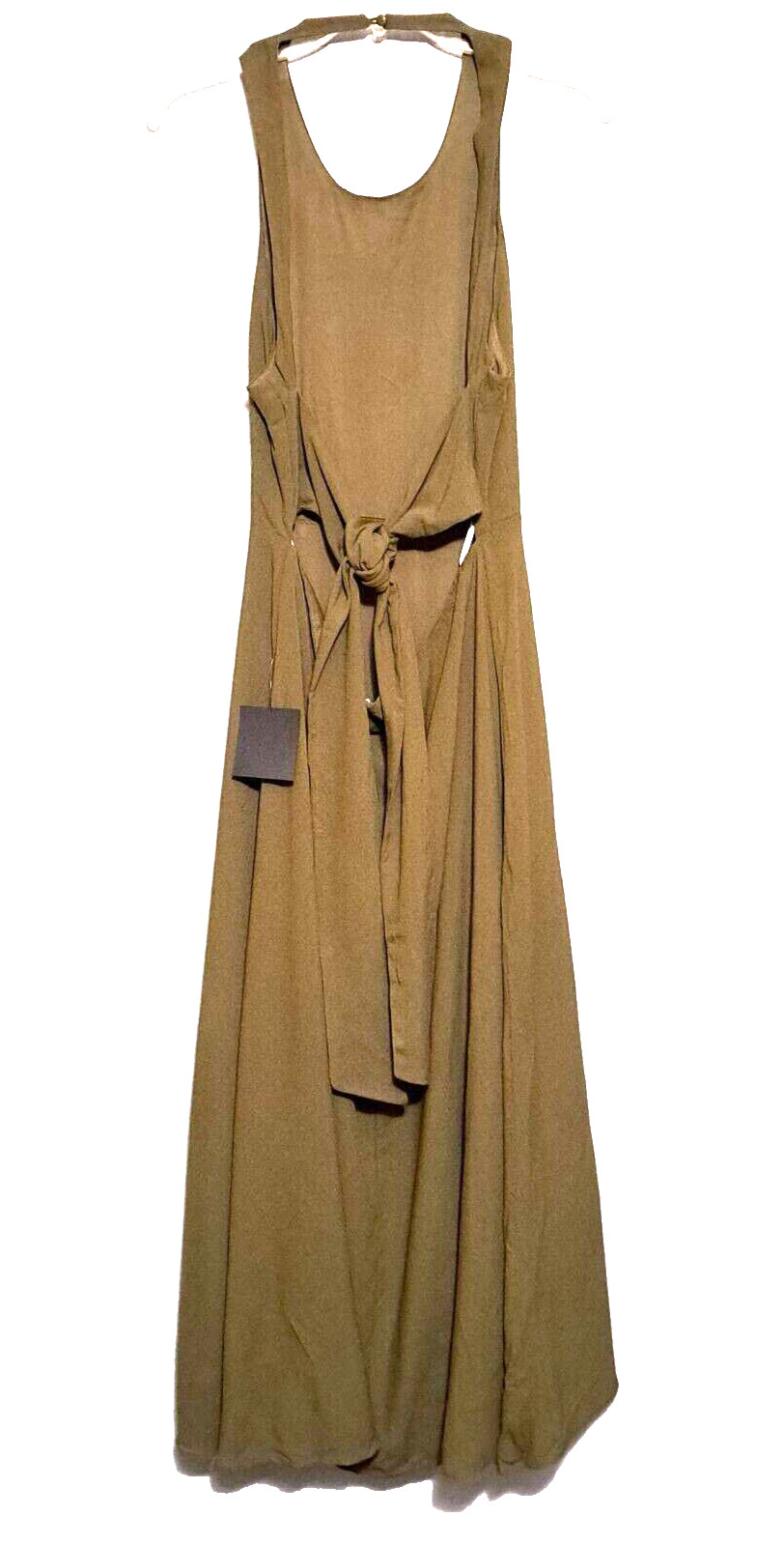 Lulus Womens Dress L Confident Aesthetic Olive Green Backless Tie Back Midi Boho