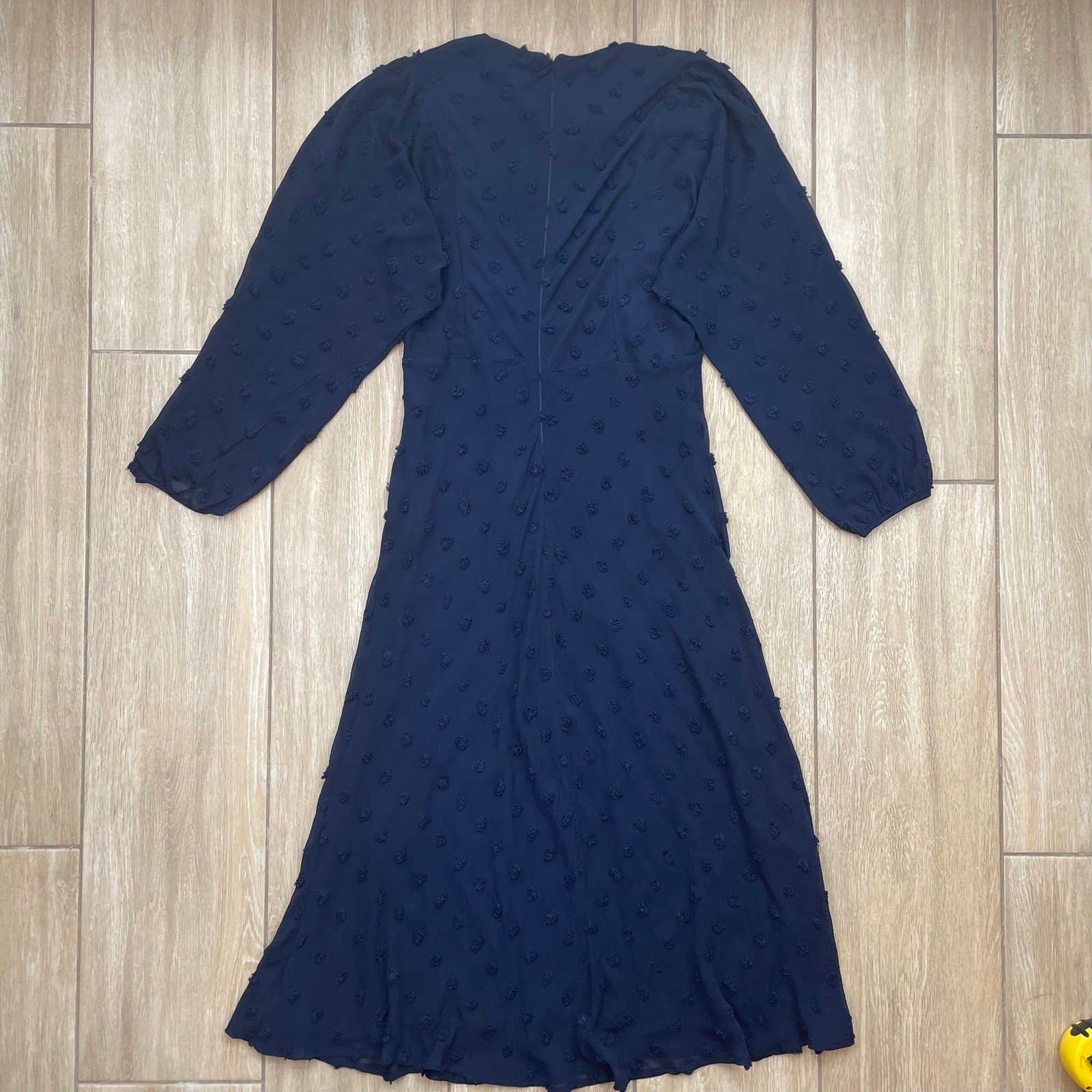 Eri + Ali Anthropologie Textured Midi Dress Women 8 Blue 3/4 Sleeve Lined