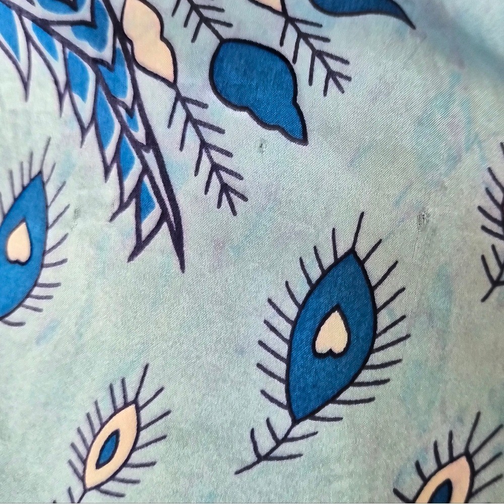 Voom by Joy Han 100% Silk Peacock Dress Size S Blue Puff Sleeve Made USA