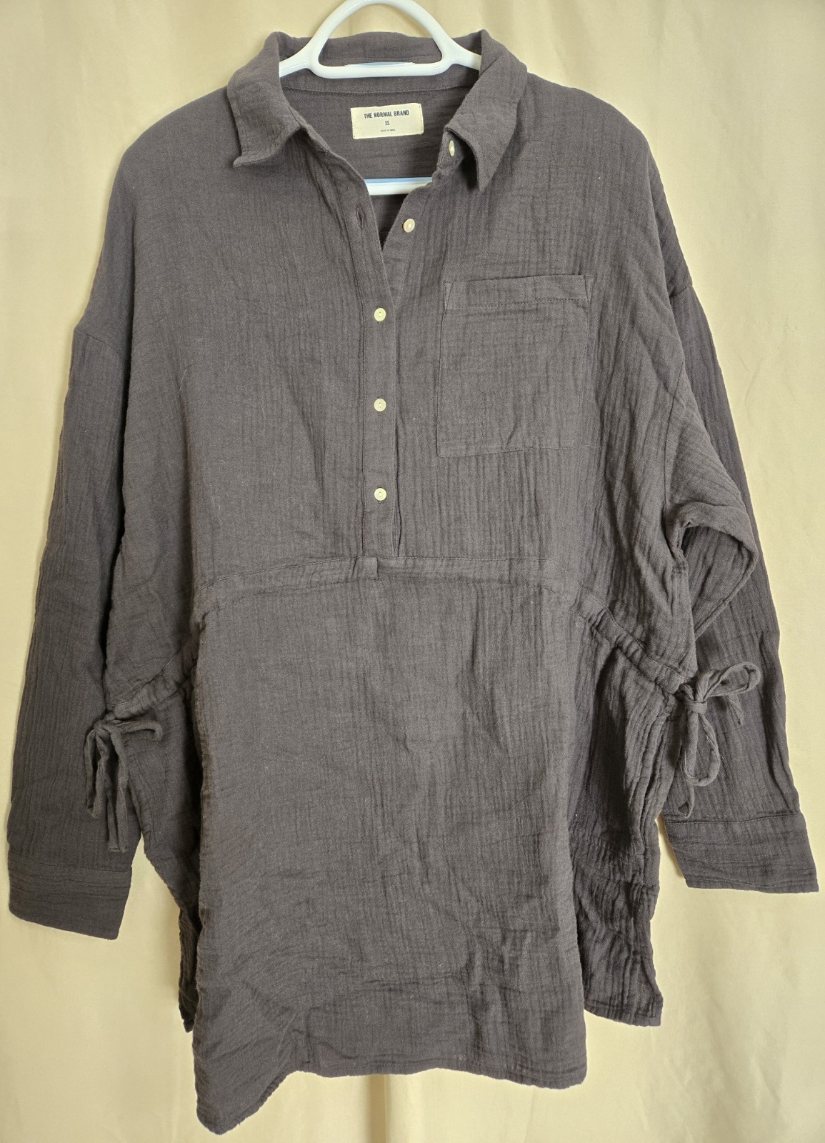 The Normal Brand Kalo Shirt Dress In Phantom Grey With Cinch Waist Size XS NWT