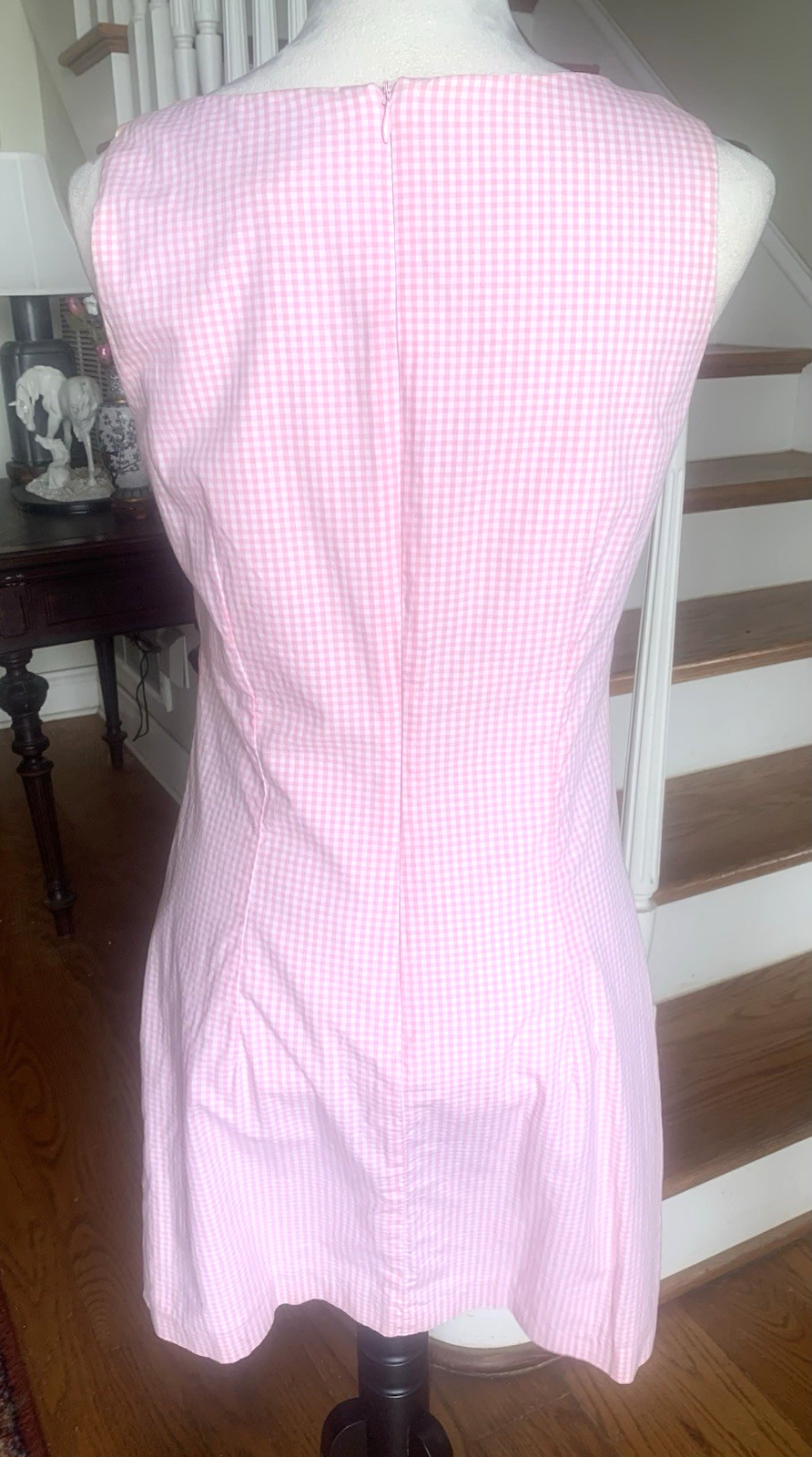 Adorable Vintage Pink &White Gingham Dress Moda International Womens sz 8 Preppy