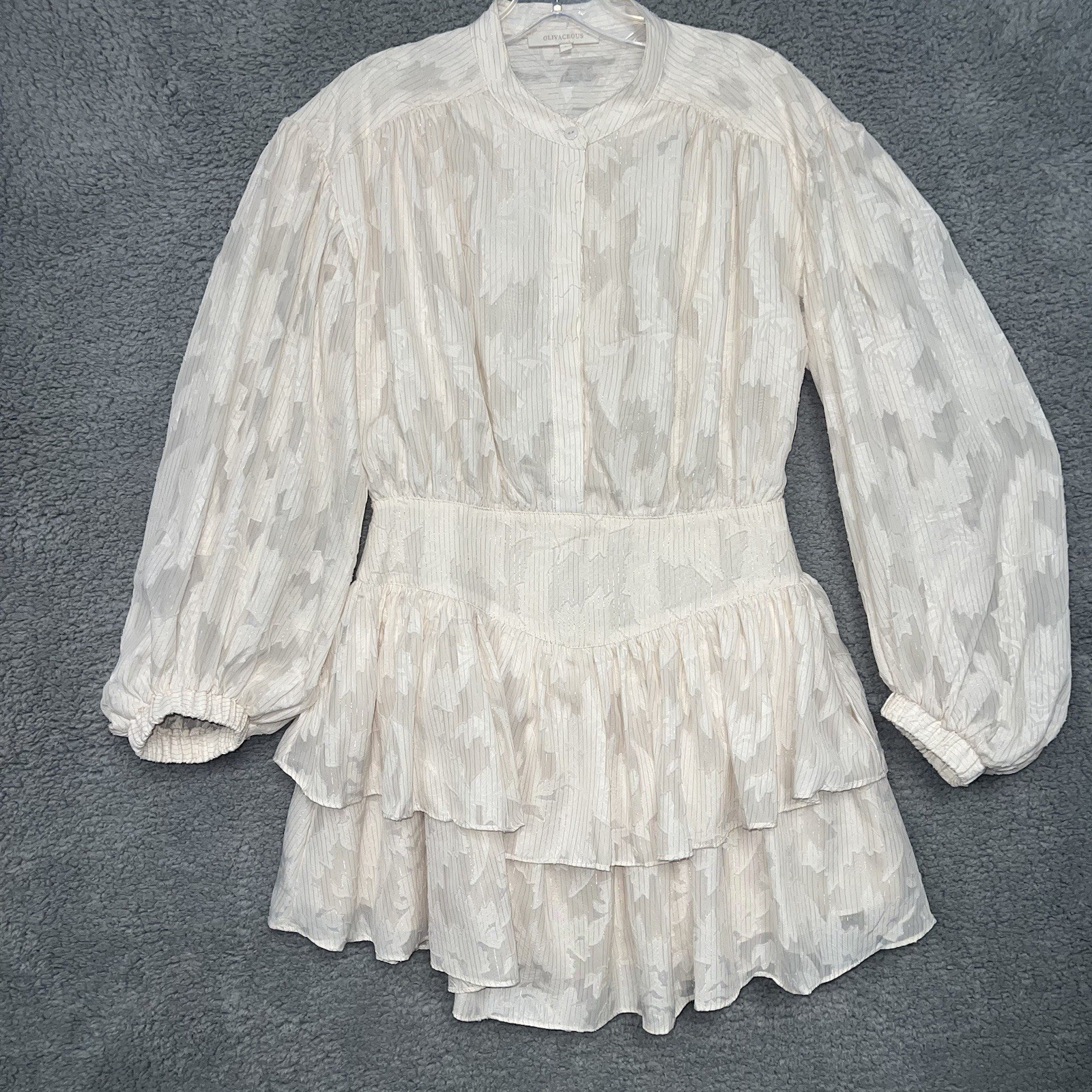 Olivaceous Dress Women’s Size Large Ivory Ruffled Style Tiered Long Sleeve