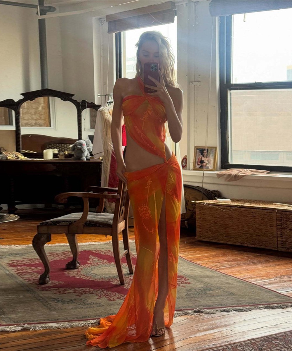 Sunset Floral Sheer Cut-Out Maxi Dress