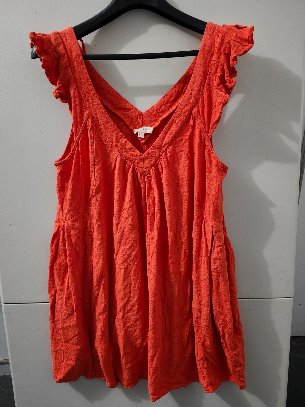 Promesa Dress Womens S Red Mini Sleeveless Ruffle Double Vneck Linen Blend Beach