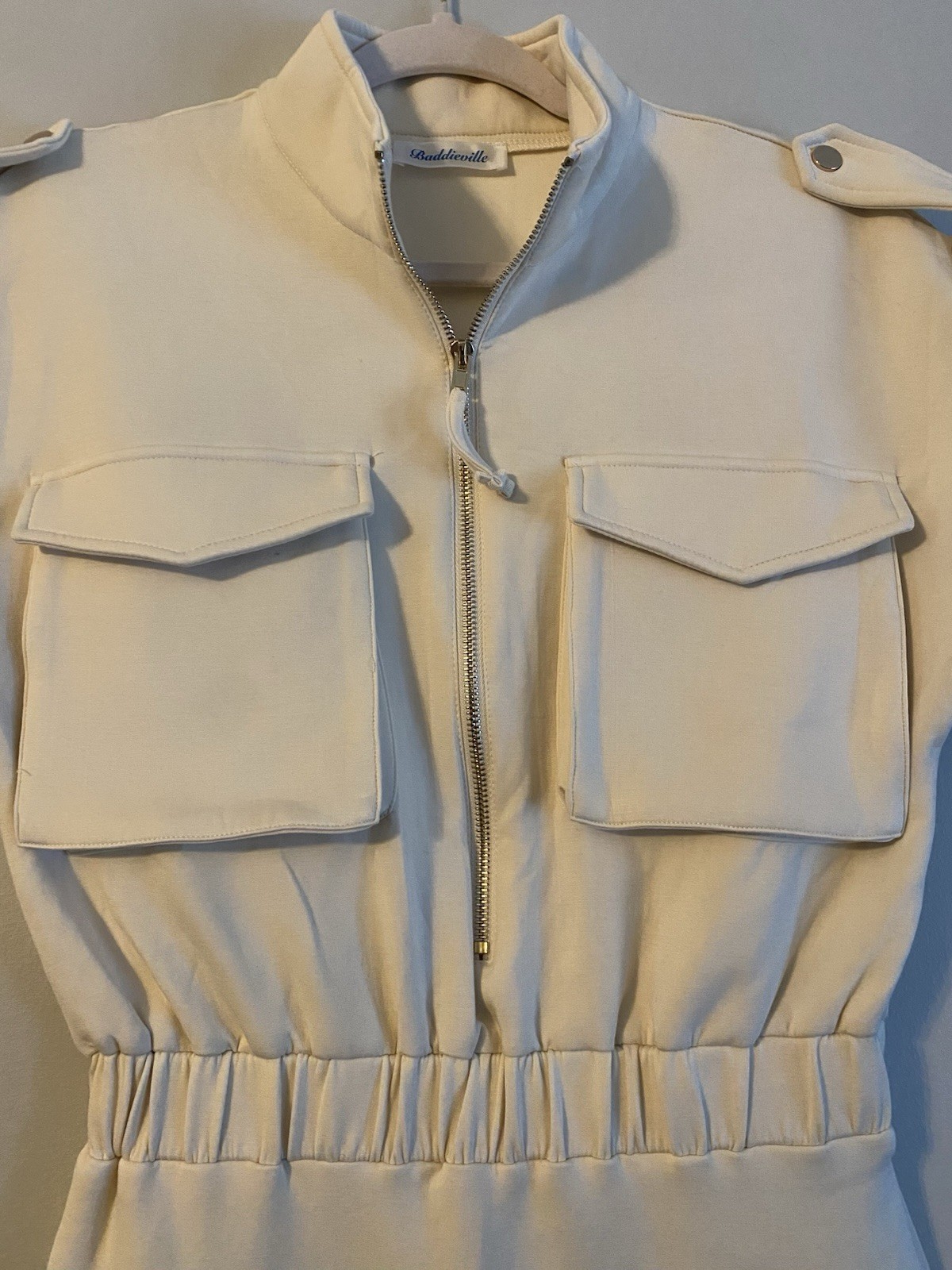 BADDIEVILLE Always On Time Zip Cargo Dress. Elastic Waist & Chest Pockets Sz Med