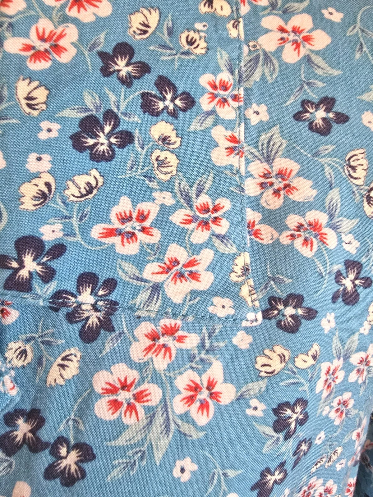 Denim & Co Ditsy Floral Full Button Front Rayon Maxi Dress 1X Blue Cottagecore