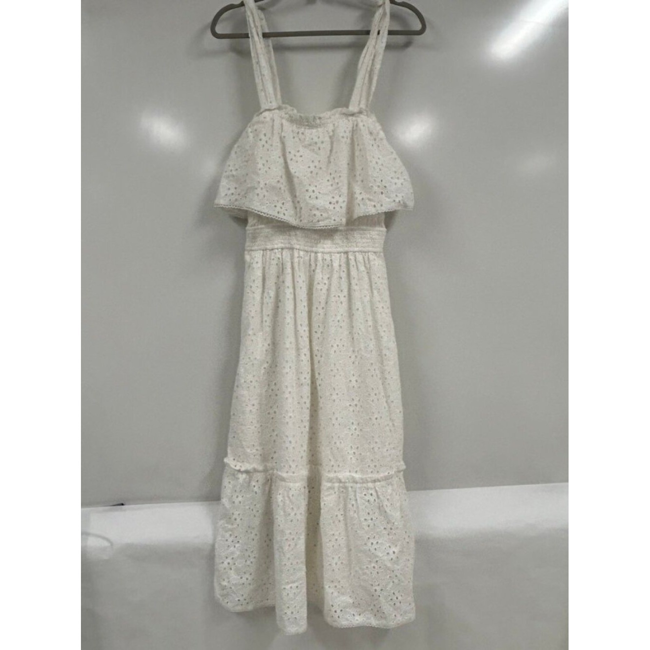 Dress Forum White Eyelet Midi Dress Medium Cottagecore Tiered European Summer