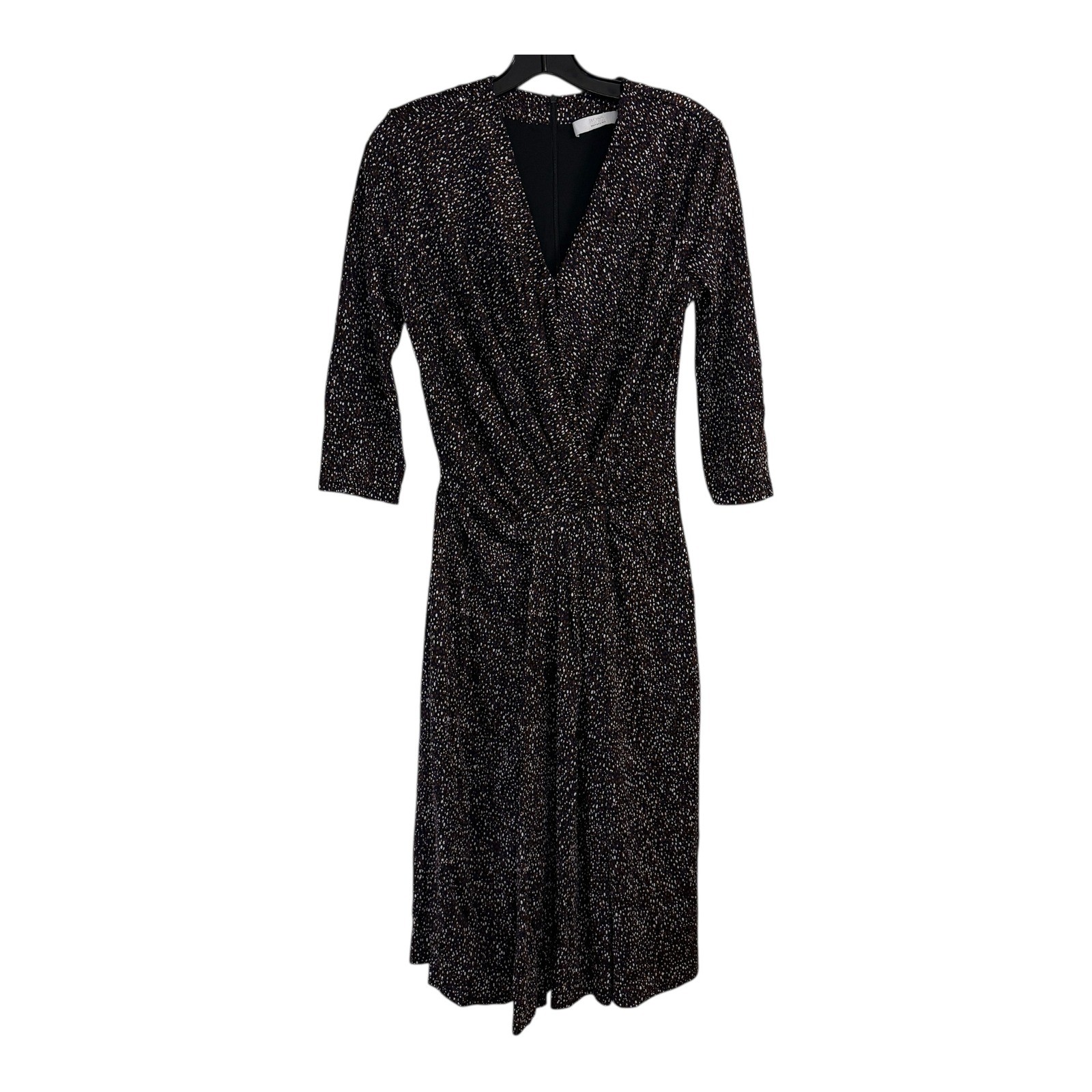 BOSS Hugo Boss Responsible Micro Dot V-Neck Ruched Jersey Midi Dress Black Small