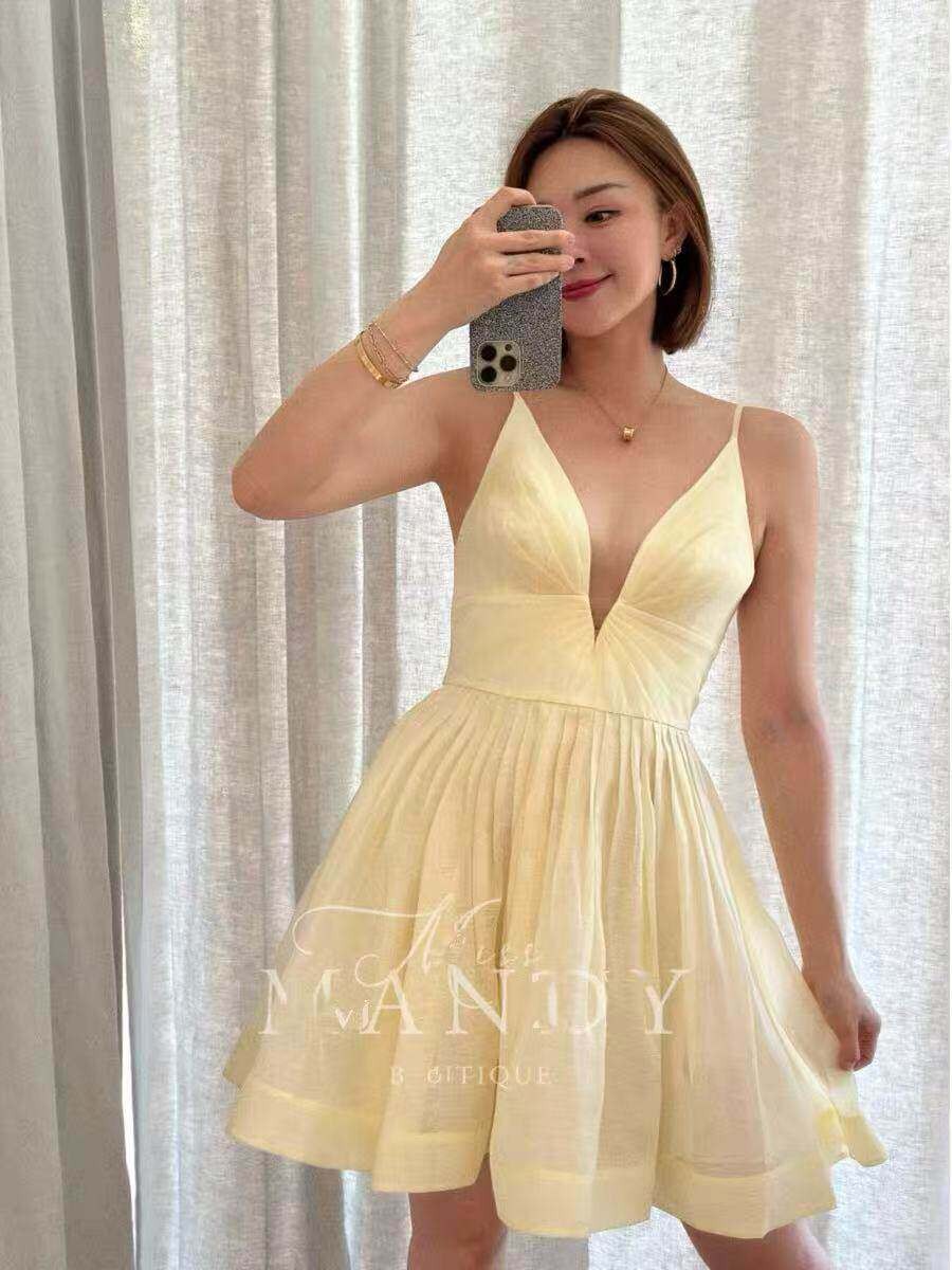 NWT Zimmermann Pre-Spring Summer New V-Neck Lemon Yellow Cami Elegant Mini Dress