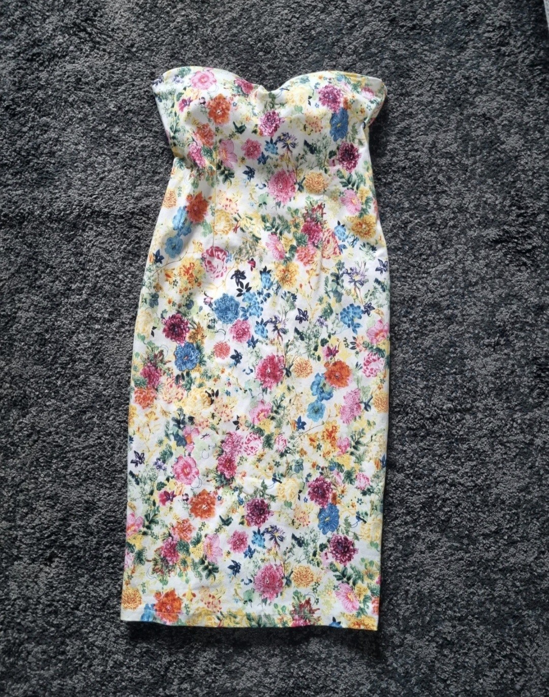 Blue Vanilla Sweetheart Floral Midi Dress. Cotton Size 10