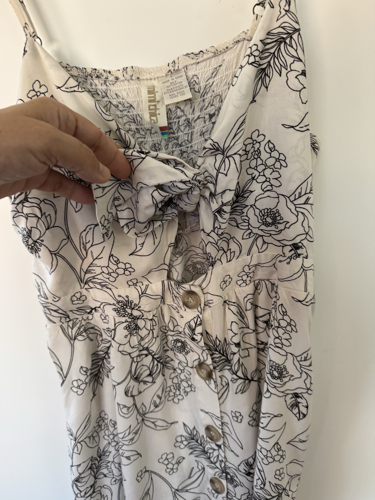 Mimi Chica Floral Button Front Mini Dress Rayon Cream Black Size L