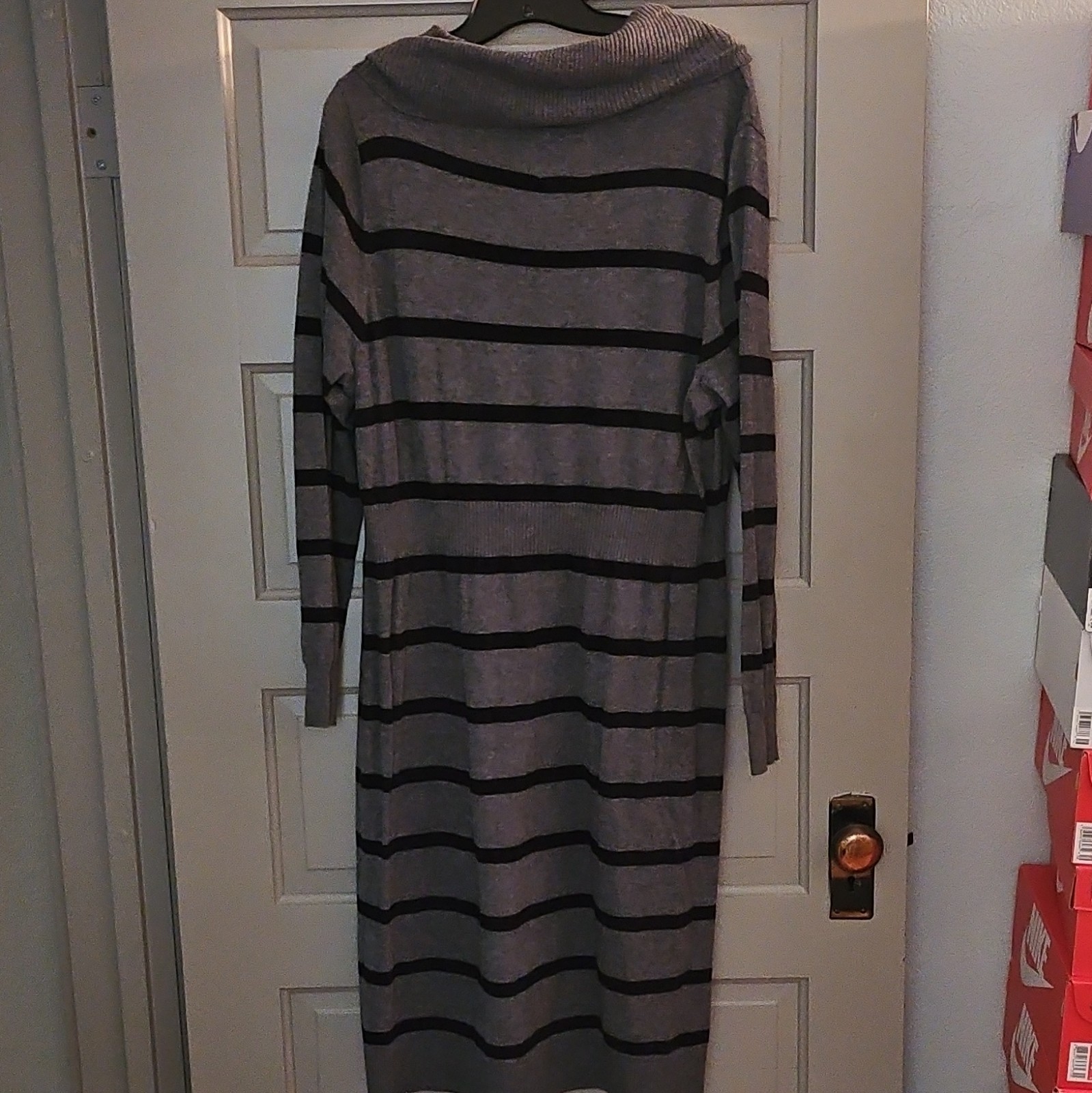 Old Navy Gray Black Striped Cowl Neck Long Sleeve Knit Sweater Dress 2X